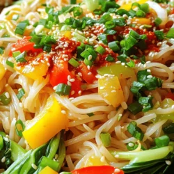 To create your tasty Spicy Chili Garlic Noodles, you'll need: - 8 oz rice noodles - 3 tablespoons vegetable oil - 5 cloves garlic, minced - 2 tablespoons fresh ginger, grated - 2-3 tablespoons chili paste (adjust based on heat preference) - 3 tablespoons soy sauce - 1 tablespoon rice vinegar - 1 tablespoon sesame oil - 1 cup bell peppers, sliced (mix of red, yellow, and green) - 1 cup bok choy or spinach - 2 tablespoons green onions, chopped - Sesame seeds for garnish These ingredients come together to form a dish that packs a punch with flavor. The rice noodles serve as the perfect base, while garlic and ginger add warmth. Chili paste gives it a spicy kick, and soy sauce adds depth. You can take your noodles to the next level with a few extra ingredients. Consider adding: - Sliced carrots for crunch - Mushrooms for umami - Peas for sweetness - Tofu for protein These add-ins not only enhance the taste, but they also bring in more texture. Feel free to mix and match these options based on what you have. Garnishing is key to making your dish visually appealing. Use: - Chopped green onions for freshness - Sesame seeds for a nutty flavor - Fresh cilantro for a herbaceous note These toppings add color and brightness to your dish. They also provide a little extra flavor, making each bite even more enjoyable. Enjoy your cooking! First, cook the rice noodles. Boil water in a pot. Add the noodles and cook them as the package says. This usually takes about 4-6 minutes. Stir them gently to prevent sticking. Once done, drain the noodles and set them aside. Next, heat a large skillet or wok on medium-high heat. Pour in three tablespoons of vegetable oil. Add five cloves of minced garlic and two tablespoons of grated ginger. Sauté for one minute until you smell the flavors. Stir in two to three tablespoons of chili paste. Cook for another minute to mix well with the garlic and ginger. Now, add one cup of sliced bell peppers. You can use a mix of red, yellow, and green. Stir-fry these for about three to four minutes. The peppers should be tender but still crisp. Then, add one cup of bok choy or spinach. Cook this for two to three minutes until it wilts down. Now it’s time to bring everything together. Add the cooked rice noodles to the skillet. Pour in three tablespoons of soy sauce and one tablespoon of rice vinegar. Toss everything together so the noodles get coated well. Finally, drizzle one tablespoon of sesame oil over the dish. Toss it again for even flavor. Remove the skillet from heat. Serve warm and garnish with two tablespoons of chopped green onions and a sprinkle of sesame seeds. Enjoy your spicy chili garlic noodles! To adjust the spice level, start with less chili paste. You can always add more later. For a milder dish, use just 1 tablespoon. If you love heat, go for 3 tablespoons. Taste as you mix. This way, you control the spice. Stir-frying is quick. Keep your heat high and your ingredients moving. Use a large skillet or wok. This helps food cook evenly. Add garlic and ginger first; they need time to release flavors. Stir them for one minute. Then add chili paste and mix well for another minute. For tender veggies, keep an eye on the clock. Bell peppers take about 3-4 minutes. They should be bright and crisp. Add bok choy or spinach last. Cook them until just wilted, about 2-3 minutes. This keeps them colorful and tasty. {{image_2}} You can easily make this dish vegetarian or vegan. Just skip any animal products. Use vegetable broth instead of chicken broth for extra flavor. Replace soy sauce with tamari if you need it gluten-free. You can also add more veggies like carrots, zucchini, or mushrooms. These add color and nutrition. If you want to add protein, chicken, shrimp, or tofu works great. For chicken, cut it into thin strips. Cook it first before adding garlic and ginger. For shrimp, add them when you stir-fry the bell peppers. They cook fast and stay juicy. Tofu is a great choice too. Use firm tofu, cut it into cubes. Sauté it until golden for more flavor. Finding gluten-free options is easy. Many brands offer rice noodles that are gluten-free. Look for them in stores or online. For sauces, make sure your soy sauce is gluten-free. Tamari is a good choice here. Always check labels to ensure there are no hidden gluten sources. Enjoy your spicy chili garlic noodles without worry! After enjoying your spicy chili garlic noodles, let them cool. Transfer them to an airtight container. Store in the fridge for up to three days. This keeps the flavors fresh and the noodles tasty. To reheat, place the noodles in a skillet. Add a splash of water or soy sauce. Heat over medium heat for about five minutes. Stir often to ensure even heating. This method keeps your noodles moist and flavorful. I recommend using glass containers with tight lids. They help keep the noodles fresh. You can also use BPA-free plastic containers. Make sure they are microwave safe for easy reheating. I recommend rice noodles for this dish. They cook quickly and have a soft texture. You can also use egg noodles or wheat noodles if you prefer. Just remember to adjust cooking times. For rice noodles, soak them in hot water until they soften. This usually takes about 10 minutes. Yes, you can make this dish ahead of time! Cook the noodles and vegetables first. Store them in the fridge for up to two days. When you are ready to eat, simply heat everything in a pan. Add fresh chili paste or sesame oil to boost the flavors again. If you don’t have chili paste, you can use sriracha or red pepper flakes. Both will add heat and flavor. Start with a small amount and taste as you go. You can also blend fresh chilies with garlic for a homemade chili paste. This will give you a fresh taste in your noodles. This post covered how to make spicy chili garlic noodles. We discussed key ingredients, optional flavors, and tasty garnishes. I showed you step-by-step cooking that ensures good taste. Plus, I shared tips for spice levels and perfect veggies. You can explore fun variations, storage, and expert answers to common questions. Now you can cook delicious noodles with your own twist. Enjoy the cooking process and flavor!