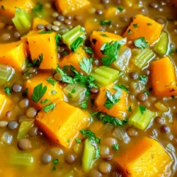 To make a hearty butternut squash lentil stew, you need a few key ingredients: - 1 medium butternut squash, peeled and cubed - 1 cup green or brown lentils, rinsed - 1 large onion, chopped - 2 carrots, diced - 2 celery stalks, diced - 3 cloves garlic, minced - 6 cups vegetable broth - 1 can (14.5 oz) diced tomatoes These ingredients form the base of your stew. The butternut squash gives it a sweet flavor and creamy texture. Lentils provide protein and fiber, making the stew filling. For flavor, we add: - 1 teaspoon ground cumin - 1 teaspoon smoked paprika - ½ teaspoon turmeric - Salt and pepper to taste These spices make the stew warm and aromatic. Cumin adds earthiness, while smoked paprika brings in a hint of smokiness. Turmeric gives a golden color and health benefits too. To finish your stew, you can add: - Fresh parsley, chopped (for garnish) - Additional spices, if desired Garnishing with fresh parsley adds brightness and a pop of color. You can also sprinkle more spices to enhance the flavors as you like. Start by heating the olive oil in a large pot over medium heat. Add the chopped onion, diced carrots, and diced celery. Stir them often. Cook for about 5-7 minutes. You want the vegetables to become tender. The onion should look translucent. This step builds a flavor base for your stew. Next, add the minced garlic, ground cumin, smoked paprika, and turmeric. Stir well to mix everything. Cook for another 1-2 minutes. You want the spices to release their aroma. This makes your stew tasty and warm. Now, it's time to combine everything. Add the rinsed lentils and cubed butternut squash to the pot. Pour in the vegetable broth and add the diced tomatoes with their juice. Stir all the ingredients together. Increase the heat to high and bring the stew to a boil. Once it boils, reduce the heat to low. Cover the pot and let it simmer for 30-35 minutes. This helps the lentils and squash become tender. When it's ready, taste and add salt and pepper as needed. If it is too thick, add more broth or water. Serve warm and garnish with fresh parsley for a lovely touch. To make your butternut squash lentil stew even tastier, think about adding more spices. Try a pinch of cinnamon for warmth or a touch of red pepper flakes for heat. Fresh herbs like thyme and rosemary can give it a lovely aroma. You can also add a splash of lemon juice for brightness. These small changes can lift your stew to new heights. If you find your stew too thick, you can easily fix it. Just add more vegetable broth or some water. Stir it well to mix. If you want a creamier texture, blend a cup of the stew and mix it back in. This adds a nice richness without losing the chunky feel. Making this stew ahead is a smart choice. You can cook a big batch and store it for later. Let it cool completely before putting it in airtight containers. It keeps well in the fridge for about four days. You can also freeze it for up to three months. Just thaw it overnight in the fridge before reheating. This way, you always have a healthy meal ready to enjoy! {{image_2}} You can use green or brown lentils in this stew. Green lentils stay firmer when cooked. They add a nice texture. Brown lentils become softer and mix well with the stew. Both types work great, so choose what you have on hand. Want to boost the protein? You can add meat or plant-based options. If you like meat, try diced chicken or turkey. Cook it with the veggies for flavor. For a plant-based choice, add tofu or tempeh. Both soak up the stew's taste well. Feel free to mix in seasonal veggies. Sweet potatoes add a sweet touch. Kale or spinach can give extra nutrients. Zucchini or bell peppers also work well. Just chop them up and add them with the squash. This makes your stew even more colorful and tasty. To store leftover butternut squash lentil stew, let it cool first. Use an airtight container. Place the stew in the fridge for up to five days. Make sure to label the container with the date. This helps you keep track of freshness. For freezing, use freezer-safe containers or bags. Leave some space in the container for expansion. The stew can last up to three months in the freezer. When you’re ready to eat, thaw it in the fridge overnight before reheating. To reheat, warm the stew on the stove over low heat. Stir occasionally to prevent sticking. You can also use a microwave. Heat in short bursts, stirring in between. Add a splash of broth or water if it seems too thick. This keeps the stew flavorful and smooth. Yes, you can use other squash. Acorn squash or kabocha squash work well. Each type adds a unique flavor and texture. Just remember to peel and cube them like butternut squash. This will keep your stew tasty and fun. Butternut Squash Lentil Stew lasts about five days in the fridge. Store it in a sealed container to keep it fresh. If you want to enjoy it later, consider freezing it. It can last for up to three months in the freezer. Absolutely! This stew is great for meal prep. You can make a big batch and divide it into portions. Just reheat it when you're ready to eat. The flavors deepen over time, making it even better! In this blog post, we explored a tasty butternut squash lentil stew. We covered the main ingredients, like squash and lentils, and the spices that add flavor. I shared step-by-step instructions for cooking, tips to enhance taste, and variations to customize your stew. Lastly, we discussed storage options to keep your stew fresh. With these insights, you can create a healthy, hearty meal. Enjoy making this stew for family or friends!