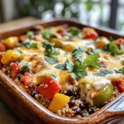 - 4 large bell peppers (any color), diced - 1 cup quinoa, rinsed - 2 cups low-sodium vegetable broth - 1 can (15 oz) black beans, drained and rinsed - 1 cup corn kernels (fresh or frozen) - 1 cup diced tomatoes (canned or fresh) - 1 teaspoon cumin - 1 teaspoon smoked paprika - 1 teaspoon garlic powder - 1/2 teaspoon onion powder - 1 cup shredded cheese (cheddar or Mexican blend) - Salt and pepper to taste - 2 tablespoons olive oil - Fresh cilantro for garnish (optional) You can switch bell peppers for any color you like. They all taste great! If you don’t have quinoa, try brown rice or even couscous. For a heartier dish, add ground meat or tofu. You can also use any type of canned beans, such as pinto or kidney beans. If you prefer fresh corn, cut it right off the cob. You may use store-bought seasoning blends if you don’t have the spices listed. Fresh ingredients often taste better. They can add bright flavor and texture to your dish. However, canned ingredients are convenient and save time. When using canned items, look for low-sodium options. They help you control the salt in your meal. I often combine both fresh and canned ingredients for the best taste and texture. This gives you flavor and ease in cooking. Start by bringing 2 cups of low-sodium vegetable broth to a boil. This gives your quinoa a tasty base. Rinse 1 cup of quinoa under cold water to remove any bitter taste. Add the rinsed quinoa to the boiling broth. Lower the heat and cover the pot. Let it simmer for 15 minutes. The quinoa will absorb all the liquid and become fluffy. Once done, set it aside to cool. In a large skillet, add 2 tablespoons of olive oil and heat it over medium heat. Dice up 4 large bell peppers in any color you like. Once the oil is hot, toss in the diced bell peppers. Sauté them for about 5 to 7 minutes. You want them to soften, but not mushy. Stir them often to ensure even cooking. After the bell peppers soften, it’s time to mix in the other ingredients. Stir in 1 can of drained and rinsed black beans, 1 cup of corn, and 1 cup of diced tomatoes. Add the cooked quinoa to the skillet next. Sprinkle in 1 teaspoon of cumin, 1 teaspoon of smoked paprika, 1 teaspoon of garlic powder, and 1/2 teaspoon of onion powder. Season with salt and pepper to taste. Mix everything well and let it heat through for 3 to 5 minutes. Now, transfer the mixture into a greased 9x13-inch baking dish. Don’t forget to sprinkle 1 cup of shredded cheese on top. Cover the dish with aluminum foil to keep moisture in. Bake in a preheated oven at 375°F (190°C) for 25 minutes. After that, remove the foil and bake for another 10 to 15 minutes. You want the cheese to bubble and get golden. Once baked, let the casserole cool for a few minutes. This helps the layers set. For a fresh touch, garnish with chopped cilantro if you like. Serve warm and enjoy a dish that is simple yet full of flavor. To cook quinoa just right, rinse it well. This removes bitter taste. Use a 1:2 ratio of quinoa to broth. Bring the broth to a boil first. Then, add the rinsed quinoa. Reduce heat and cover. Let it simmer for about 15 minutes. The quinoa should look fluffy and soft. If it’s too dry, add a little water. When sautéing, use medium heat to avoid burning. Heat your oil before adding vegetables. Add diced bell peppers first. Cook them for 5-7 minutes until they soften. Stir often to cook evenly. Once they’re soft, add other vegetables like corn and beans. This method keeps flavors bright and fresh. Baking is key for great cheese. Cover your dish with foil first. This helps steam the casserole and melt cheese. Bake for 25 minutes covered. After that, remove the foil. Bake for another 10-15 minutes. Cheese should be golden and bubbly. Watch carefully to avoid over-baking. You can adapt this recipe for many diets. For a meat option, add cooked ground turkey or beef. If you're vegan, skip cheese or use a plant-based version. For gluten-free needs, quinoa is naturally safe. You can also swap in brown rice. Each change can bring new flavors and textures. {{image_2}} You can add meat for extra flavor in this casserole. Ground turkey or beef works well. Simply brown the meat in the skillet before adding the bell peppers. You can use about one pound of meat. Make sure to drain excess fat to keep it light. Chicken breast, diced small, is another tasty option. This adds protein and makes the dish more filling. For a vegetarian twist, use lentils instead of meat. Lentils cook fast and are packed with protein. You can also add more beans, like kidney beans or pinto beans. For a vegan version, skip the cheese or use a plant-based cheese. Nutritional yeast can also add a cheesy flavor without dairy. This keeps the dish tasty and friendly for all diets. You can change the flavor with herbs and spices. Try adding fresh basil or oregano for a garden taste. If you like heat, add chili powder or cayenne pepper. A squeeze of lime juice brightens the dish and adds zest. Mixing in fresh cilantro right before serving gives a fresh burst of flavor. Feel free to experiment and find your favorite mix. After you enjoy your stuffed bell pepper casserole, store the leftovers in an airtight container. This helps keep it fresh. You can place it in the fridge for up to four days. Make sure to let it cool before sealing the container. If you want to save it for longer, consider freezing it. To freeze the casserole, cut it into portions. Wrap each piece tightly in plastic wrap, then place it in a freezer-safe bag. This method helps avoid freezer burn. When you’re ready to eat, thaw it in the fridge overnight. Reheat in the oven at 350°F (175°C) until warm. This should take about 20-30 minutes. You can also reheat it in the microwave for a faster option. Just cover it to keep moisture in. Leftover casserole can be served in many ways. You can enjoy it as is or add fresh toppings. Try adding more cheese, avocado, or extra cilantro for flavor. It also pairs well with a side salad or some crusty bread. This makes for a complete meal that is both easy and delicious! Stuffed Bell Pepper Casserole lasts about 3 to 5 days in the fridge. Store it in an airtight container to keep it fresh. The flavors can even get better after a day or two! Yes, you can make this casserole in advance. Prepare it up to the baking step, cover it tightly, and keep it in the fridge. When you are ready to bake, just add a few extra minutes to the cooking time. Great sides for this casserole include: - A simple green salad - Garlic bread - Steamed vegetables - Rice or quinoa on the side These sides add freshness and balance to the meal. Absolutely! You can swap quinoa for other grains like rice, farro, or barley. Just make sure to adjust the cooking time and liquid amounts based on the grain you choose. Yes, this recipe is gluten-free. All the ingredients like quinoa, beans, and veggies are safe for a gluten-free diet. Always check labels for any packaged items to ensure they are gluten-free. Stuffed Bell Pepper Casserole is simple and fun to make. We covered the key ingredients, cooking steps, and tips for perfect results. Remember to choose fresh bites when possible, but canned can work too. With meat, veggie, or unique flavor options, there’s something for everyone. Store leftovers wisely and enjoy them later. This dish offers variety and ease, making it a great go-to for meals. Dive into this recipe and make it your own! Enjoy the warmth and taste this casserole brings.