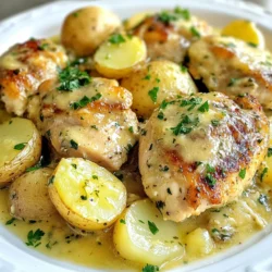 - 4 boneless, skinless chicken breasts - 1 lb baby potatoes, halved - 4 cloves garlic, minced - 1/2 cup grated Parmesan cheese - 1/4 cup olive oil - 1 teaspoon Italian seasoning - 1 teaspoon paprika - Salt and pepper to taste - Fresh parsley, chopped (for garnishing) To make this dish, gather these simple ingredients. Each one plays a key role in flavor. The chicken breasts are the main event. They soak up the garlic and cheese flavors beautifully. Baby potatoes add heartiness and texture. Their creamy insides pair well with the chicken. - Use chicken thighs or drumsticks for more flavor. - Red or Yukon gold potatoes work well too. - Swap Parmesan for asiago or pecorino cheese. Feel free to mix it up! If you prefer dark meat, chicken thighs are great. They stay juicy and tender. Different potato types can change the taste a bit. Asiago or pecorino cheese can offer a unique twist. These options let you tailor the dish to your taste. {{ingredient_image_1}} - Start by washing the baby potatoes well. This removes dirt and makes them clean. - Cut the potatoes in half. This helps them cook faster and soak up flavors. - Next, get your garlic ready. Mince four cloves of garlic into small pieces. - In a bowl, mix the minced garlic, Parmesan cheese, olive oil, Italian seasoning, paprika, salt, and pepper. This mix will be your tasty marinade. - Layer the halved potatoes at the bottom of your slow cooker. This creates a base for the chicken. - Place the marinated chicken breasts on top of the potatoes. Make sure they are coated well. - Pour any leftover marinade over the chicken and potatoes. It adds extra flavor. - Cover the slow cooker with the lid. Cook on low for 6-7 hours or on high for 3-4 hours. This makes the chicken tender and juicy. - When cooking is done, check if the chicken is cooked through. It should be at least 165°F inside. - Carefully remove the chicken and potatoes from the slow cooker. Use tongs to avoid burns. - Serve the dish hot. Garnish with freshly chopped parsley for a pop of color. Enjoy your meal! To make this dish pop, add extra herbs. Thyme or rosemary can add depth. You might also try a pinch of cayenne for heat. Using lemon juice brightens the meal. Just a squeeze before serving can lift the flavors. For even cooking, layer the chicken on top of the potatoes. This allows the juices to flow down. Check the chicken’s internal temperature. It should be 165°F to be safe. Avoid overcooking the potatoes. If they cook too long, they may become mushy. Serve the chicken and potatoes hot. Sprinkle fresh parsley on top for color. You can arrange the chicken on a plate with potatoes beside it. This adds visual appeal. Try using a white plate to help the colors stand out. Pro Tips Marinating Time: For even more flavor, consider marinating the chicken for a few hours or overnight in the refrigerator before cooking. Potato Variety: Feel free to use different types of potatoes such as Yukon Gold or red potatoes for varied taste and texture. Extra Creaminess: Add a splash of heavy cream or a dollop of sour cream towards the end of cooking for a creamier sauce. Garnishing Options: Experiment with different herbs like thyme or rosemary for garnishing to enhance the dish's aroma and presentation. {{image_2}} You can cook this dish in different ways. If you want it faster, try the Instant Pot. It cooks chicken in about 10-15 minutes. Just follow the same steps but use the pot’s manual mode. You can also bake it in the oven. Preheat your oven to 375°F. Place the chicken and potatoes in a baking dish. Cover it with foil and bake for 30-40 minutes. This method gives a nice, crispy edge to the chicken. Want a kick? Try a Buffalo chicken version! Replace the Parmesan with hot sauce. You can mix it in with the garlic and olive oil for a spicy twist. For something creamy, add cream cheese. Blend it with the garlic and olive oil. It makes the dish rich and smooth. This change will impress anyone who loves creamy flavors. If you need gluten-free options, use gluten-free soy sauce instead of traditional marinades. It keeps the flavor while being safe for everyone. For a low-carb or keto-friendly meal, swap the baby potatoes for cauliflower florets. They cook well and soak up the savory flavors. This way, you enjoy the dish without the extra carbs. To store your leftovers, let them cool down first. Place the chicken and potatoes in a shallow container. This helps them cool faster. I recommend using airtight containers to keep the flavors fresh. You can use glass or plastic containers. They both work well. For long-term storage, freeze the leftovers. First, ensure they are completely cool. Then, place them in freezer-safe bags. Remove as much air as possible before sealing. This keeps them fresh for longer. When you're ready to eat, thaw the dish in the fridge overnight. To reheat, use the microwave or slow cooker. Heat until the chicken is warm throughout. Leftovers last about three to four days in the fridge. Check for signs of spoilage before eating. Look for changes in color or smell. If the chicken has a slimy texture, it’s best to toss it. Always prioritize safety when consuming leftovers. How long does it take to cook chicken in a slow cooker? Cooking chicken in a slow cooker takes about 6 to 7 hours on low and 3 to 4 hours on high. This slow cooking method makes the chicken very tender. Can I cook this dish on high instead of low? Yes, you can cook this dish on high. It will take 3 to 4 hours instead of 6 to 7 hours. Just watch the chicken closely to avoid overcooking. Can I double the recipe? You can double the recipe if you have a large enough slow cooker. Just make sure to adjust the cooking time if needed. More chicken might take a little longer. What if I don’t have a slow cooker? If you don’t have a slow cooker, you can use an oven. Place the chicken and potatoes in a baking dish. Cover it tightly with foil and bake at 350°F for about 1.5 hours. What to serve with Slow Cooker Parmesan Garlic Chicken? You can serve this dish with steamed vegetables or a simple salad. Rice or crusty bread also pairs well to soak up the tasty sauce. Can this dish be made ahead of time? Yes, you can make this dish ahead of time. Just store it in the fridge after cooking. Reheat it gently before serving for the best taste. In this post, we explored a recipe for Slow Cooker Parmesan Garlic Chicken, detailing the key ingredients and clear steps to prepare it. I shared tips to enhance flavor and different cooking methods. Remember, you can adapt the recipe with various substitutes or dietary needs. This dish is simple, tasty, and perfect for any meal. Enjoy the cooking process and have fun experimenting with flavors. Your creation will impress everyone!
