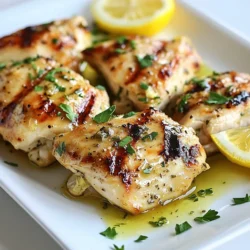 - 4 boneless, skinless chicken breasts - 1/4 cup olive oil - Juice of 2 large lemons - Zest of 1 lemon - 4 cloves garlic, minced - 2 teaspoons dried oregano - 1 teaspoon salt - 1/2 teaspoon black pepper - 1/4 teaspoon red pepper flakes (optional) - Fresh parsley, chopped (for garnish) Choosing the best chicken When buying chicken, look for fresh, plump breasts. They should feel firm and have a nice pink color. Avoid any chicken that looks dull or has a grayish tint. Importance of fresh ingredients Fresh ingredients bring out the best flavors. Use high-quality olive oil and fresh garlic. Your meal will shine with these simple choices. How to select ripe lemons Look for lemons that are bright yellow and feel heavy for their size. A ripe lemon has a firm skin, but it should yield slightly when you press it. This means it’s juicy and ready to add flavor to your dish. {{ingredient_image_1}} To make the marinade, grab a large bowl. In this bowl, add 1/4 cup olive oil, the juice of 2 large lemons, the zest of 1 lemon, 4 minced garlic cloves, 2 teaspoons dried oregano, 1 teaspoon salt, 1/2 teaspoon black pepper, and 1/4 teaspoon red pepper flakes if you like a bit of heat. Now, whisk these ingredients together until they blend well. This step is key. You want all the flavors to mix. After whisking, add 4 boneless, skinless chicken breasts to the bowl. Make sure each piece is well coated with the marinade. Cover the bowl with plastic wrap and place it in the fridge. The chicken should marinate for at least 30 minutes. For the best taste, aim for up to 2 hours. When you’re ready to cook, preheat your grill or grill pan to medium-high heat. This ensures a nice sear on your chicken. Take the marinated chicken out of the fridge. Let any excess marinade drip off. Discard the leftover marinade. Place the chicken on the grill. Cook for 6-8 minutes on each side. You want the chicken to reach an internal temperature of 165°F (75°C). This means it's safe to eat and it will be juicy. Look for a golden brown color on the outside. Once the chicken is fully cooked, transfer it to a plate. Let it sit for about 5 minutes. This resting time helps keep it juicy. For presentation, slice the chicken and arrange it on a platter. Drizzle a little olive oil and lemon juice over the top. This adds shine and flavor. As a final touch, sprinkle some fresh chopped parsley on top for color and freshness. You can also serve it with a Greek salad for a lovely meal. To make your Greek Lemon Chicken shine, focus on marinating. I suggest marinating for at least 30 minutes. For deeper flavor, let it sit for up to 2 hours. This allows the chicken to soak up all the lemon, garlic, and herbs. Adjusting spice levels is also key. If you like it spicy, add more red pepper flakes. If you prefer mild, skip them. Taste your marinade first to find the right balance. You can also bake the chicken if grilling isn’t an option. Preheat your oven to 375°F (190°C). Place the marinated chicken in a baking dish and cook for about 25-30 minutes. Check for doneness at 165°F (75°C). To avoid overcooking, use a meat thermometer. This tool ensures your chicken stays juicy. Remember to let it rest for 5 minutes after cooking. This helps the juices redistribute, making each bite tender. Pair your Greek Lemon Chicken with sides like rice, roasted veggies, or a fresh Greek salad. These options balance the bright flavors of the chicken. For meal prep, slice any leftovers and store them in an airtight container. Use them in wraps or salads throughout the week. The flavors will only get better as they sit! Pro Tips Marinate for Flavor: Allow the chicken to marinate for at least 30 minutes, but ideally for 2 hours to absorb all the zesty flavors. Use a Meat Thermometer: Ensure the chicken is perfectly cooked by checking the internal temperature, which should reach 165°F (75°C). Rest Before Slicing: Let the grilled chicken rest for 5 minutes after cooking. This helps retain the juices and keeps the meat tender. Garnish for Presentation: Enhance visual appeal by garnishing with fresh parsley and a drizzle of olive oil and lemon juice before serving. {{image_2}} You can change the flavors in Greek Lemon Chicken easily. Here are some ideas: - Herbs: Instead of oregano, try thyme or rosemary. Fresh herbs work well, too! - Add-ins: For a twist, add olives or feta cheese. They bring great taste and texture. You can cook your chicken in different ways. Here’s what you can use: - Grilling vs. Baking: Grilling gives a smokier flavor. Baking is easier and keeps it juicy. - Slow Cooker Version: Use a slow cooker for super tender chicken. Just add the marinade and cook for 4-6 hours on low. How you serve your Greek Lemon Chicken can change the vibe: - Family-Style Serving: Place the chicken on a big platter. Let everyone serve themselves. - Individual Servings Ideas: Slice the chicken and plate it with sides. Add a lemon wedge for a pop of color. After enjoying your Greek Lemon Chicken, store any leftovers in the fridge. Place the chicken in an airtight container. This helps keep the flavors fresh and prevents odors from mixing. I recommend glass containers. They are durable and do not hold onto smells. If you want to save your Greek Lemon Chicken for later, freezing is a great option. Wrap each piece in plastic wrap, then place them in a freezer bag. Squeeze out as much air as possible. This keeps the chicken from getting freezer burn. When you’re ready to eat, thaw the chicken in the fridge for a few hours. To reheat, place it in the oven at 350°F (175°C) until warmed through. This keeps the chicken juicy and tender. In the fridge, Greek Lemon Chicken lasts about 3 to 4 days. Always check for signs of spoilage before eating. If the chicken smells off or has a slimy texture, it’s best to toss it. Keeping track of how long it’s been in the fridge helps you enjoy it safely. You can serve Greek Lemon Chicken with many sides. Here are some great options: - Fresh Greek salad with cucumbers, tomatoes, and feta cheese - Roasted potatoes with herbs and olive oil - Light, fluffy rice or quinoa - Grilled vegetables like zucchini and bell peppers - Tzatziki sauce for dipping or drizzling These sides balance the zesty flavor of the chicken and create a complete meal. Yes, you can use other meats. Here are a few ideas: - Bone-in chicken thighs for a juicier option - Pork tenderloin for a different taste - Firm fish like salmon or swordfish for grilling - Tofu for a vegetarian version Adjust the cooking time based on the meat you choose. To check if chicken is done, use a meat thermometer. Look for an internal temperature of 165°F (75°C). Here are other signs: - The juices run clear, not pink - The meat feels firm to the touch - The outside is golden brown Always be careful to avoid undercooking or overcooking. If you lack fresh lemons, you can use bottled lemon juice. Here’s how: - Use about 1.5 tablespoons of bottled juice for each lemon. - Lemon zest can be replaced with lemon extract. Use a drop or two. - Lime juice can be a good alternative, giving a different taste. These substitutes will still provide a nice lemon flavor. Yes, you can prepare Greek Lemon Chicken ahead of time. Here are some tips: - Marinate the chicken up to 2 hours before cooking. - Cook it and store it in the fridge for up to 3 days. - Reheat gently in the oven or on the grill to avoid drying out. This makes it easy to enjoy a delicious meal later! This blog post covered all you need for Greek Lemon Chicken. We listed key ingredients and tips, from choosing fresh chicken to selecting ripe lemons. I walked you through marinating, cooking, and plating for great flavors and presentation. Remember to experiment with variations and use proper storage methods. Enjoy cooking this dish for your family and friends. It’s simple to make and offers delicious results. Dive into this recipe and let your taste buds shine!