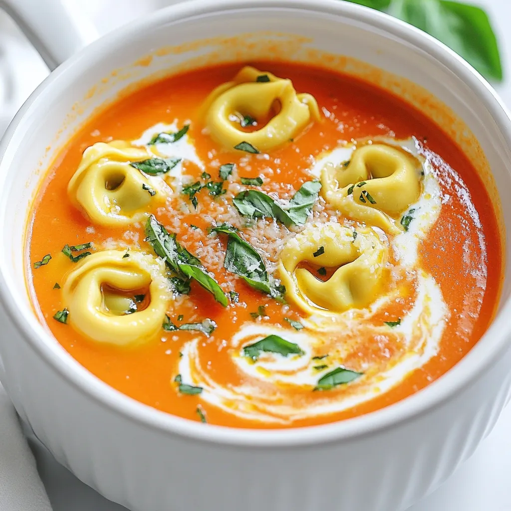 - 1 tablespoon olive oil - 1 small onion, diced - 3 cloves garlic, minced - 1 can (28 ounces) crushed tomatoes - 4 cups vegetable broth - 1 teaspoon Italian seasoning - 1 teaspoon sugar - Salt and pepper to taste - 2 cups fresh basil leaves, chopped - 1 package (9 ounces) cheese tortellini - 1 cup heavy cream or coconut cream To make this soup, you need a few key items. The olive oil adds taste and helps cook the onion. The onion and garlic give a nice base flavor. Crushed tomatoes and vegetable broth make the soup rich and tasty. Tortellini brings a fun texture, while cream adds that creamy touch. - Fresh basil - Grated Parmesan cheese - Seasoning options You can also add fresh basil for a burst of flavor. Grated Parmesan cheese on top makes it extra special. Feel free to include any of your favorite seasonings to make it your own. First, we need to sauté the onion and garlic. Start by heating the olive oil in your slow cooker on the sauté setting. Add the diced onion and cook for 2-3 minutes. You want it soft but not brown. Then, stir in the minced garlic and cook for another minute. The smell will be amazing! Next, we mix the base ingredients. Add the crushed tomatoes, vegetable broth, Italian seasoning, sugar, salt, and pepper to the slow cooker. Mix everything well. This base gives the soup its rich flavor. Now, it’s time to set the slow cooker. Cover it and choose the cooking time. You can cook on low for 4-6 hours or on high for 2-3 hours. Choose what fits your schedule best! During the last part of cooking, we add the tortellini and cream. After the cooking time ends, stir in the tortellini and chopped basil. Switch to the 'high' setting and cook for another 30 minutes. This makes sure the tortellini is tender and tasty. Finally, we stir in the heavy cream or coconut cream. Mix it in well and let it heat for another 5-10 minutes. Taste it and adjust the seasoning if needed. Now you are ready to serve this creamy, flavorful soup! How can I balance acidity? To balance acidity, add one teaspoon of sugar. This simple trick helps cut the tart flavor of tomatoes. If you want, you can also add a bit of heavy cream. It makes the soup richer and smoother. How do I adjust seasoning? Taste your soup before serving. Add salt and pepper as needed. You can also use more Italian seasoning if you like bold flavors. Fresh basil added at the end gives a bright taste. Always taste, then adjust! What slow cooker should I use? Choose a slow cooker with a good size for your family. A 6-quart model works well for this soup. It allows enough space for all the ingredients. If you have a programmable model, that's a plus! How long should I cook the soup? Cook on low for 4-6 hours or high for 2-3 hours. The longer cooking time helps flavors blend well. If you’re in a rush, the high setting gets you there quicker. Just remember to add tortellini and cream near the end! {{image_2}} You can change the soup to fit your needs. For a vegan or dairy-free twist, use coconut cream instead of heavy cream. It adds a nice, rich flavor. You can also omit the cheese tortellini or use a vegan version. For different pasta types, try shells, penne, or even gluten-free pasta. Just adjust the cooking time based on the pasta you choose. Want to make your soup heartier? Add chicken or sausage. Cook the meat first, then add it to the slow cooker. It will blend well with the rich flavors. If you prefer vegetarian protein, try adding beans or lentils. They boost the nutrition and add texture. To keep your creamy tomato basil tortellini soup fresh, follow these steps: - Refrigeration: Place the soup in an airtight container. It will last for 3-4 days in the fridge. Always let it cool before sealing. - Freezing: For longer storage, freeze the soup in a freezer-safe container. It will stay good for 2-3 months. Just leave some space at the top for expansion. When it’s time to enjoy your leftovers, here’s how to reheat: - Best methods: The best way is to use the stove. Pour the soup into a pot over medium heat. Stir often until it’s hot. You can also use a microwave. Heat in short bursts, stirring in between. - Ensuring the soup’s quality: To keep the flavor, add a splash of broth or cream while reheating. This will help maintain the soup's creamy texture. Avoid boiling it, as that can change the taste. The soup lasts about 3 to 4 days in the fridge. Make sure to store it in an airtight container. When you want to eat it again, just reheat it on the stove or in the microwave. The flavors get better over time! Yes, you can use frozen tortellini! Just add it to the slow cooker during the last 30 minutes. This keeps it tender and delicious. You do not need to thaw it first. You can add many herbs for extra flavor! Here are some great choices: - Oregano - Thyme - Parsley - Bay leaves These herbs will enhance the taste of your soup. Just remember to add them early in the cooking process. Yes, you can make this soup vegan! Use coconut cream instead of heavy cream. Also, make sure to check that your tortellini is dairy-free. This way, everyone can enjoy the soup! This soup pairs well with many sides! You can serve it with: - Crusty bread - Garlic bread - A fresh salad These options make a great meal together. Plus, they add different textures and flavors to enjoy. If you want a thicker soup, you can do a few things: - Add more cream. - Blend a portion of the soup. - Stir in some cornstarch mixed with water. These methods will give your soup a nice, creamy texture. Yes, you can freeze this soup! Let it cool completely before placing it in a freezer-safe container. It lasts about 2 to 3 months in the freezer. To reheat, let it thaw in the fridge overnight and warm it on the stove. This soup is not spicy at all. However, if you like heat, add some red pepper flakes. Start with a pinch and adjust to your taste. It’s a great way to spice things up! This blog outlined how to make a delicious slow cooker soup. We covered essential and optional ingredients like olive oil, tomatoes, and fresh basil. I shared steps for prepping and cooking, plus tips for perfecting flavor. You also learned about variations and how to store leftovers. Slow cooker soup is simple and fun to make. Enjoy experimenting with new flavors in your kitchen!