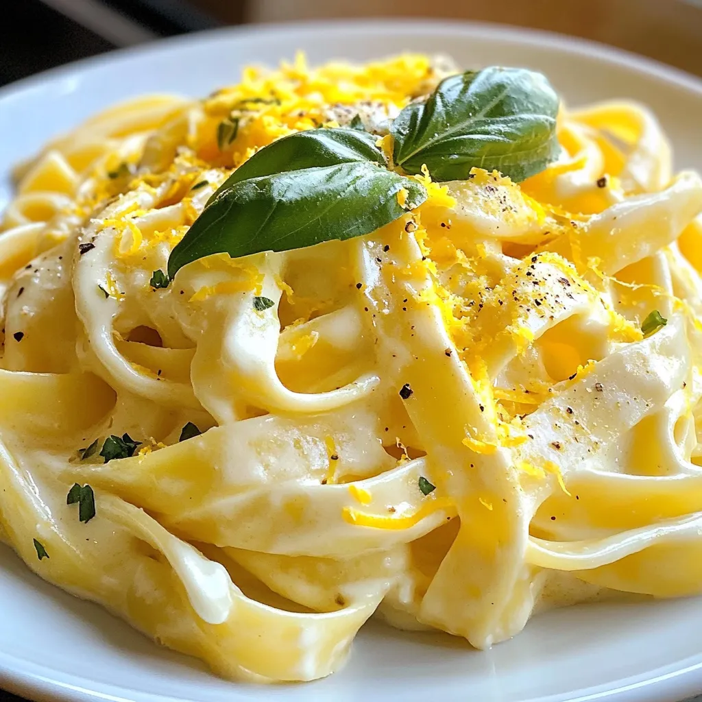 To make Minute Lemon Butter Ricotta Pasta, you need a few simple ingredients. This dish shines with fresh flavors and creamy textures. Here’s what you will need: - Pasta type options: You can choose either 8 oz of fettuccine or spaghetti. Both work well. - Cheese options: Use 1/2 cup of ricotta cheese for creaminess. You can also add 1/4 cup of grated Parmesan cheese for extra flavor. - Flavor enhancers: The zest and juice of 1 lemon give a bright taste. You will also need 1/4 cup of unsalted butter to create a rich sauce. These ingredients blend perfectly to create a quick and tasty meal. {{ingredient_image_1}} To make the perfect pasta, you must cook it al dente. This means the pasta should be firm to the bite. Start by boiling a large pot of salted water. Once it boils, add your fettuccine or spaghetti. Follow the package instructions for timing. Before draining, reserve 1 cup of the pasta water. This water is starchy and helps thicken your sauce later. Now, let’s make the sauce. In a large skillet, melt 1/4 cup of unsalted butter over medium heat. Watch it closely as it melts. You want it to foam but not burn. Once the butter is foamy, add the zest of one lemon. Sauté this mixture for about one minute until it smells great. Next, turn the heat to low and mix in 1/2 cup of ricotta cheese. Stir it well until it is creamy. If the sauce feels too thick, don’t worry. We will fix that soon. It’s time to combine the pasta and sauce. Add the drained pasta to the skillet with the sauce. Now, pour in 1/2 cup of the reserved pasta water. Toss everything together until the pasta is well coated. If you want a creamier sauce, add more pasta water a little at a time. Stir in 2 tablespoons of fresh lemon juice and 1/4 cup of grated Parmesan cheese. Mix well and season with salt and pepper to taste. Your Minute Lemon Butter Ricotta Pasta is almost ready to serve! To boost flavor in your Minute Lemon Butter Ricotta Pasta, try adding spices like black pepper or red pepper flakes. These spices add warmth and a little kick. You can also mix in some garlic for depth. Fresh herbs bring brightness, too. I love using fresh basil or parsley. They add color and a fresh taste. Just sprinkle them on top when serving. To change the creaminess of the sauce, adjust the pasta water. Start with half a cup and stir it in. If you want it creamier, add more water slowly. Balancing flavors is key. Make sure to taste as you go. Add salt to enhance the flavors, but don’t overdo it. The lemon juice adds brightness, so find the right mix between salt and lemon. This balance makes each bite delicious. Pro Tips Choose the Right Pasta: Opt for fettuccine or spaghetti as they hold the creamy sauce well, ensuring every bite is flavorful. Perfect the Sauce Consistency: Reserve pasta water to adjust the sauce's creaminess; add it gradually until you reach your desired texture. Fresh Ingredients Matter: Using fresh lemon juice and zest enhances the dish's brightness, making it more vibrant and flavorful. Garnish for Presentation: Don't skip the fresh herbs and extra lemon zest as they not only add color but also elevate the dish's overall taste. {{image_2}} You can make your Minute Lemon Butter Ricotta Pasta even better by adding veggies. Seasonal vegetables bring color and nutrition. Think about using: - Spinach - Cherry tomatoes - Peas - Zucchini Add these vegetables during the last few minutes of cooking. For example, toss in spinach just before the pasta is done. If you use cherry tomatoes, add them when you melt the butter. Cook them until they are soft. This way, they add flavor and freshness. If you want to add protein, chicken or shrimp are great choices. Cook the chicken in the same skillet before adding the butter. Cut it into small pieces for even cooking. For shrimp, add them right after the butter foams. They cook quickly and add flavor. If you're vegetarian, try chickpeas or white beans. They add protein and blend well with the sauce. Just stir them in when you mix the pasta and sauce. This makes your meal hearty and fulfilling. To store your Minute Lemon Butter Ricotta Pasta, let it cool first. Place it in an airtight container. This keeps it fresh longer. You can store it in the fridge for up to three days. After that, it may lose flavor and texture. Always check for any strange smells or colors before eating leftovers. When you reheat this pasta, do it gently. The best way is using a skillet over low heat. Add a splash of water or olive oil to keep it moist. Stir often to prevent sticking. If you want to boost the flavor, add more lemon juice or fresh herbs while reheating. This makes every bite taste fresh and bright! You can make this pasta in just 15 minutes. The prep time is about 5 minutes. Cooking the pasta takes around 10 minutes. This quick meal is perfect for busy days. Yes, you can use other cheeses if you like. Cream cheese or goat cheese work well as substitutes for ricotta. For Parmesan, try pecorino or nutritional yeast for a vegan twist. Each choice will add a unique flavor to your dish. Absolutely! This recipe is great for meal prep. You can cook the pasta and sauce ahead of time. Store them separately in the fridge. It will last for up to three days. When you want to eat, just reheat and enjoy your tasty meal. This blog post walked you through making the perfect Minute Lemon Butter Ricotta Pasta. We covered ingredient options like pasta and cheese, step-by-step cooking, and tips for enhancing flavor. You learned how to adjust sauce consistency and incorporate proteins or veggies. In closing, this dish is quick, easy, and full of flavor. Try it out with your favorite ingredients, and enjoy a delightful meal tonight. Happy cooking!