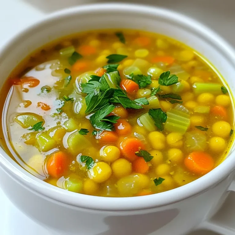 - 1 cup yellow split peas, rinsed - 6 cups vegetable broth - 1 medium onion, chopped - 2 carrots, diced - 2 celery stalks, diced - 2 medium potatoes, peeled and diced - 1 cup frozen corn - 3 cloves garlic, minced The base of the soup is yellow split peas. They give the dish a rich and creamy texture. Vegetable broth adds depth and flavor. Fresh vegetables like onion, carrots, and celery create a hearty mix. Diced potatoes make it filling, while frozen corn adds sweetness. - 1 teaspoon dried thyme - 1 teaspoon dried oregano - 1 bay leaf - Salt and pepper to taste - 2 tablespoons olive oil - Fresh parsley for garnish Seasoning is key to great soup. Thyme and oregano add warmth and earthiness. The bay leaf infuses the soup with a subtle herbal note. Use salt and pepper to enhance all the flavors. A drizzle of olive oil gives richness, and fresh parsley brightens the dish. To start, heat 2 tablespoons of olive oil in a large pot over medium heat. This oil adds flavor and helps cook the veggies. Next, add 1 chopped onion, 2 diced carrots, and 2 diced celery stalks. Sauté these for about 5 minutes. You want them softened but not mushy. Stir them often to prevent sticking. Now, it’s time to add the flavor. Toss in 3 minced garlic cloves. Cook this mix for 1 more minute. You will notice a lovely aroma filling your kitchen. This step builds the base of your soup. Next, let’s combine the main ingredients. Pour in 6 cups of vegetable broth and add 1 cup of rinsed yellow split peas. Include 2 diced potatoes, 1 teaspoon of dried thyme, 1 teaspoon of dried oregano, and 1 bay leaf. Stir everything well and bring it to a boil. Once boiling, reduce the heat to low. Cover the pot and let it simmer for 40 to 45 minutes. This slow cooking makes the peas and potatoes tender. Stir occasionally to ensure nothing sticks to the bottom. During the last 10 minutes of cooking, stir in 1 cup of frozen corn. This adds sweetness and texture. Season the soup with salt and pepper to taste. Before serving, don’t forget to remove the bay leaf. Ladle the soup into hearty bowls. For a nice touch, garnish with fresh parsley. This adds color and freshness. Serve your soup with crusty bread for a cozy meal. Enjoy the warmth and comfort of this delicious dish! To make the best Amish Snow Day Soup, watch your cooking time. If you undercook it, the peas will be hard. If you overcook it, the soup can get mushy. Aim for tender peas and potatoes. Adding herbs can boost the flavor. You can try fresh thyme or rosemary. They will add a nice touch. Just remember to add them during cooking so the flavors blend well. Pair the soup with crusty bread for a hearty meal. A light salad also works well to balance the dish. For a lovely presentation, use big bowls. Drizzle a bit of olive oil on top. Sprinkle fresh parsley for a burst of color. This makes the soup look inviting and delicious. {{image_2}} You can easily change ingredients in Amish Snow Day Soup. If you want a different base, try green split peas. They give a similar texture and taste. If you like meat, add cooked chicken or crispy bacon. These add great flavor and protein. Make sure to adjust cooking time if you add raw meat. Cook it fully before adding it to the pot. In summer, you can enjoy a fresh version of this soup. Use fresh vegetables like zucchini, bell peppers, or tomatoes. These ingredients bring a bright taste to your bowl. You can also make a vegan version by swapping the vegetable broth for water. Just add more herbs for flavor. This keeps the soup light but still tasty. To store leftover soup, let it cool first. Pour the soup into airtight containers. This keeps it fresh for up to 4 days in the fridge. When you’re ready to eat, reheat it on the stove. Stir it often to heat evenly. You can also use the microwave, but cover it loosely. This helps steam escape and warms it well. To freeze portions, let the soup cool down. Use freezer-safe bags or containers. Leave some space at the top as soup expands when frozen. It will stay good for about 3 months in the freezer. When you want to enjoy it again, take out the desired amount. Thaw it overnight in the fridge or use the microwave. Reheat it on the stove for the best taste. Remember to stir well and check if it needs more seasoning. Amish Snow Day Soup is a warm, comforting dish. It features yellow split peas, veggies, and herbs. This soup represents the Amish way of life: simple, wholesome, and hearty. On cold, snowy days, it warms the body and soul. The use of split peas shows resourcefulness, as they are cheap and filling. The Amish community often enjoys this soup on snowy days, making it a cultural staple. Making Amish Snow Day Soup takes about an hour. You will spend about 15 minutes preparing the ingredients. Cooking the soup takes about 40-45 minutes. This time allows the flavors to blend and the peas to soften. Overall, it is a simple recipe that fits well into a busy day. Yes, you can make this soup ahead of time. It stores well in the fridge for three to five days. To prepare, cool it completely before placing it in an airtight container. When you want to eat it, simply reheat on the stove or in the microwave. For longer storage, freeze portions for up to three months. Thaw in the fridge overnight before reheating. Amish Snow Day Soup brings warmth and comfort in every bowl. We covered its simple, wholesome ingredients, like yellow split peas and fresh veggies. I shared step-by-step instructions and tips to enhance your soup-making skills. Remember to store leftovers safely or freeze for future meals. This soup is flexible; you can swap ingredients and vary flavors. Enjoy making it for cozy days ahead. My hope is that this soup brightens your kitchen and warms your heart.
