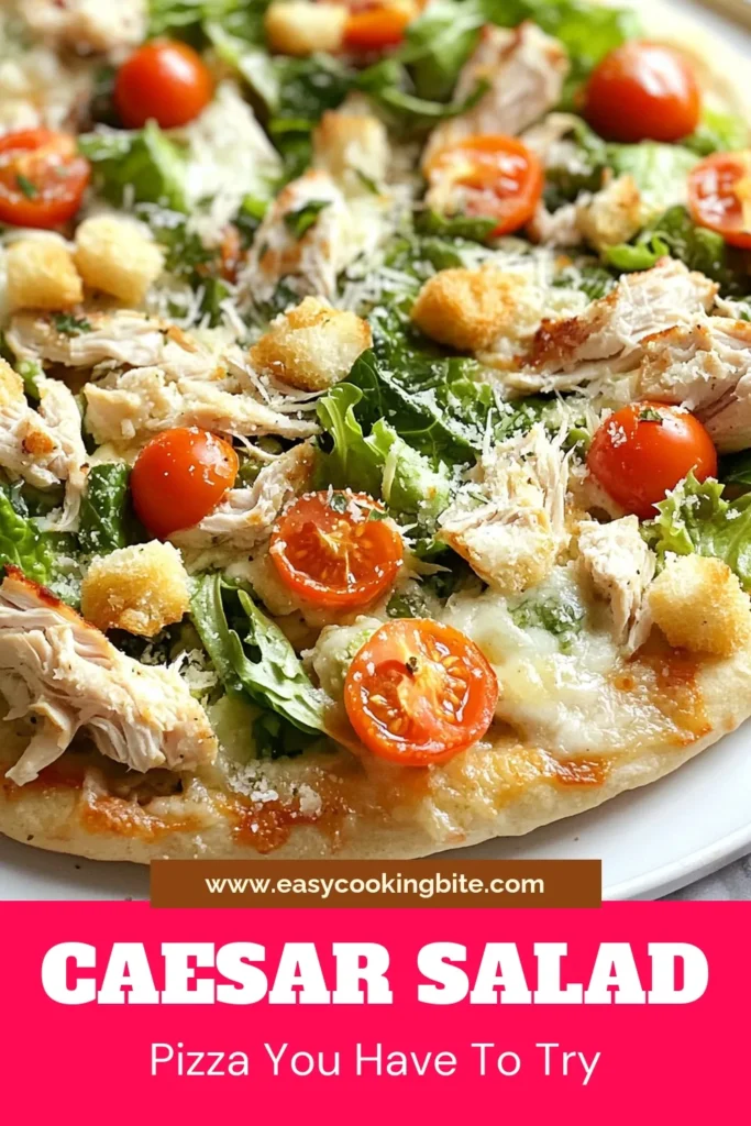 Discover the delightful fusion of flavors in this Chicken Caesar Salad Pizza! Perfect for busy nights, this easy pizza recipe combines healthy pizza toppings like shredded chicken, fresh romaine, and zesty Caesar dressing. Elevate your meal with this Chicken Pizza Recipe that's quick to prepare and packed with nutrients. Try this Caesar Salad Pizza Recipe for a tasty twist that everyone will love! Save this recipe for your next pizza night! #PizzaNight #HealthyEats #QuickRecipes #FoodieFun