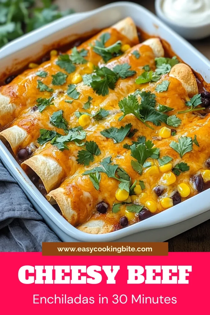 Savor the taste of classic beef enchiladas with this easy beef enchiladas recipe! Made with ground beef, black beans, and plenty of cheesy goodness, these homemade enchiladas are perfect for a weeknight dinner. With simple ingredients and a quick baking time, you'll enjoy flavorful, cheesy beef enchiladas in no time. Get ready to impress your family and friends! Save this recipe for your next meal! #BeefEnchiladas #EasyDinner #HomemadeEnchiladas #CheesyBeefEnchiladas