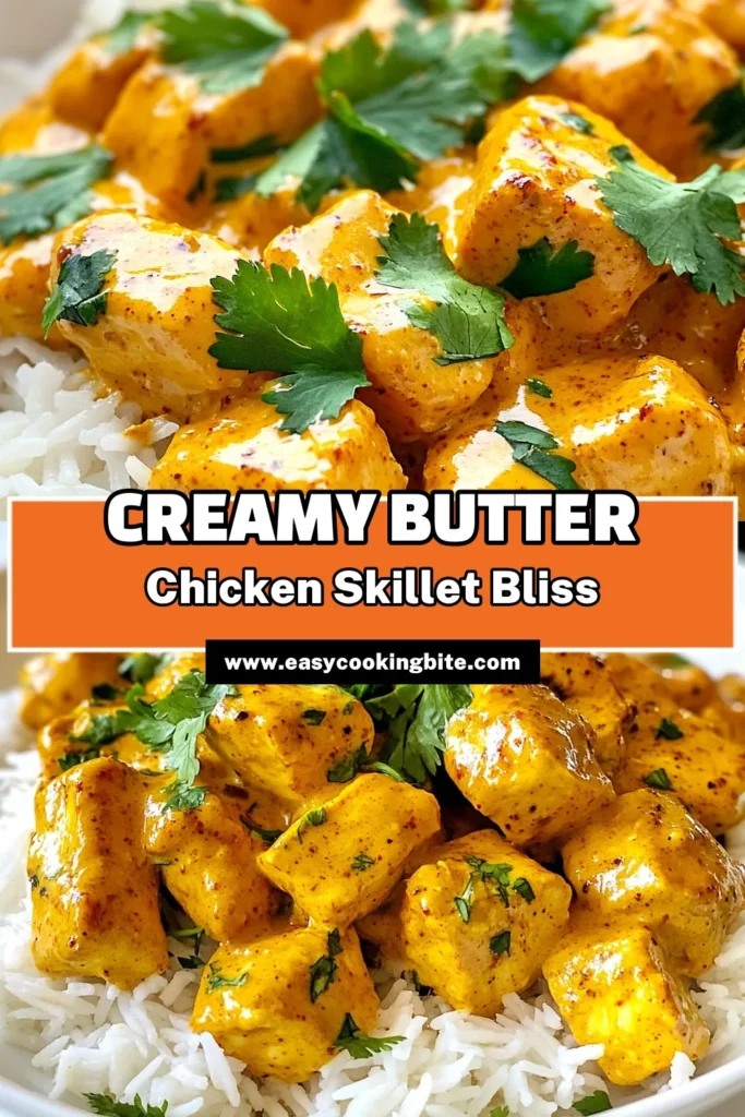 Discover the irresistible Texas Roadhouse Butter Chicken Skillet, perfect for an easy chicken dinner! This Butter Chicken Skillet Recipe combines tender chicken with creamy Indian butter sauce, spices, and fresh ingredients. Quick to prepare, it’s a delightful twist on traditional dishes. Serve over rice or with naan for a mouthwatering meal. Save this recipe for your next family dinner! #ButterChicken #EasyDinner #CreamySkillet #TexasRoadhouse