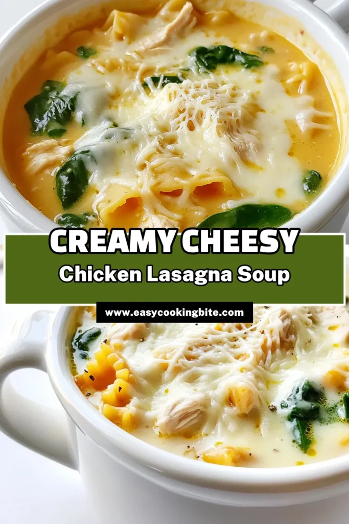 Cozy up with a bowl of Cheesy Chicken White Lasagna Soup that's perfect for any day! This hearty recipe combines tender chicken, creamy cheeses, and fresh spinach with comforting lasagna noodles for a delightful twist on a classic. Ready in just 30 minutes, it's an easy weeknight meal your family will love. Click to discover how to make this delicious soup and warm your heart! #CheesyChickenSoup #ComfortFood #EasyRecipes #LasagnaLovers