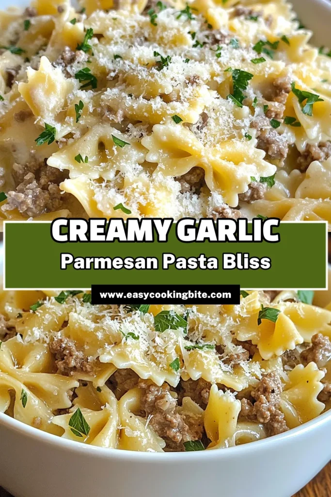 Indulge in this creamy beef pasta dish with our Parmesan Garlic Beef Bowtie Pasta recipe. Perfect for a quick and easy beef dinner, this Italian pasta with ground beef is rich in flavor and sure to impress. With simple ingredients, you'll have a delicious Parmesan garlic pasta on your table in just 30 minutes. Save this easy beef bowtie pasta recipe for your next family meal! #BeefBowtiePasta #ItalianPasta #EasyBeefDinner #PastaRecipes