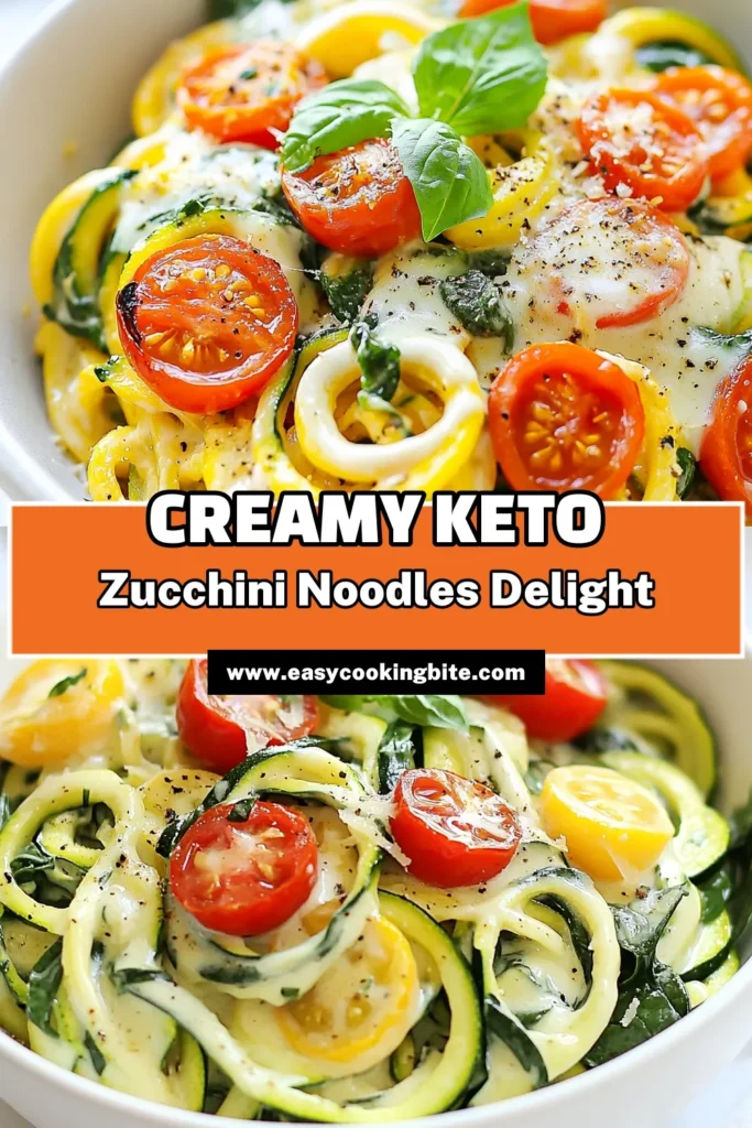 Discover a delicious Keto zucchini noodles recipe with these creamy Tuscan zucchini noodles! Enjoy a healthy pasta alternative that's low carb and bursting with flavor, featuring fresh spinach and cherry tomatoes in a rich, cheesy sauce. This easy, 25-minute dish is perfect for meal prep or a quick dinner. Try this healthy pasta recipe today and enjoy guilt-free indulgence! Save this recipe now! #KetoRecipes #LowCarb #HealthyEating #ZucchiniNoodles