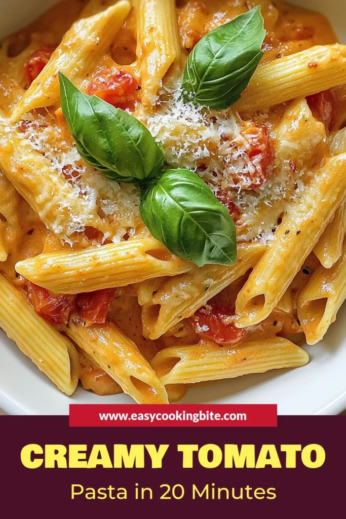 Craving a quick and delicious meal? Try this creamy tomato pasta that's ready in just twenty minutes! Our easy tomato cream sauce combines perfectly with your favorite penne in this quick pasta recipe, making dinner a breeze. With simple ingredients and minimal prep, you’ll love how satisfying this creamy tomato twenty minute pasta is. Perfect for busy weeknights! Save this recipe for a flavorful weeknight dinner! #CreamyTomatoPasta #QuickPastaRecipes #EasyTomatoCreamSauce #TwentyMinutePasta