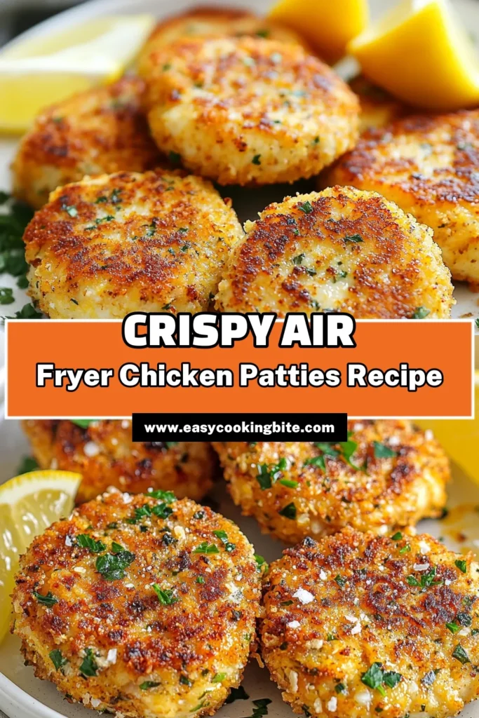Craving a delicious and healthy meal? Try these air fryer chicken patties! This crispy chicken patties recipe features herb-infused ground chicken and is easy to make at home. Perfect for homemade chicken burgers, these patties are packed with flavor and can be on your table in just 30 minutes. Don't miss out on this healthy ground chicken recipe that's sure to please everyone. Pin now and enjoy later! #AirFryerRecipes #HealthyEating #ChickenPatties #DinnerIdeas