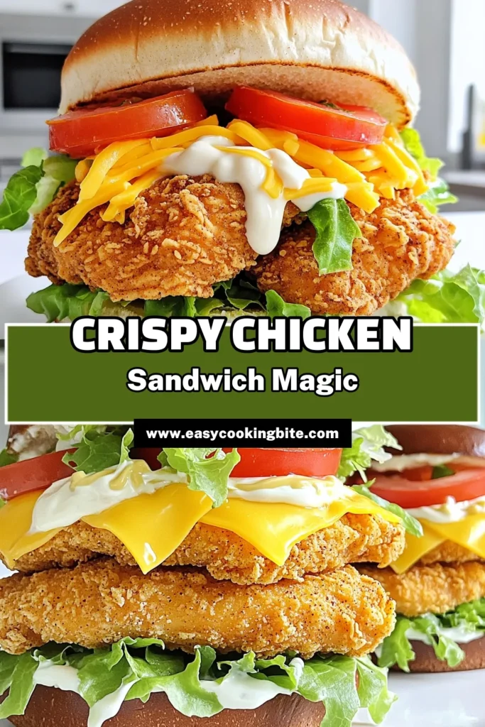 Indulge in the ultimate Crispy Chicken Sandwich Delight with this easy recipe! Marinate juicy chicken breasts in buttermilk, coat them in a flavorful spice mix, and air fry for golden perfection. Layer each sandwich with melted cheddar, fresh lettuce, and ripe tomato for a mouthwatering experience. Click through to discover how to make this delicious meal your new favorite! #CrispyChicken #ChickenSandwich #AirFryerRecipes #EasyDinnerIdeas