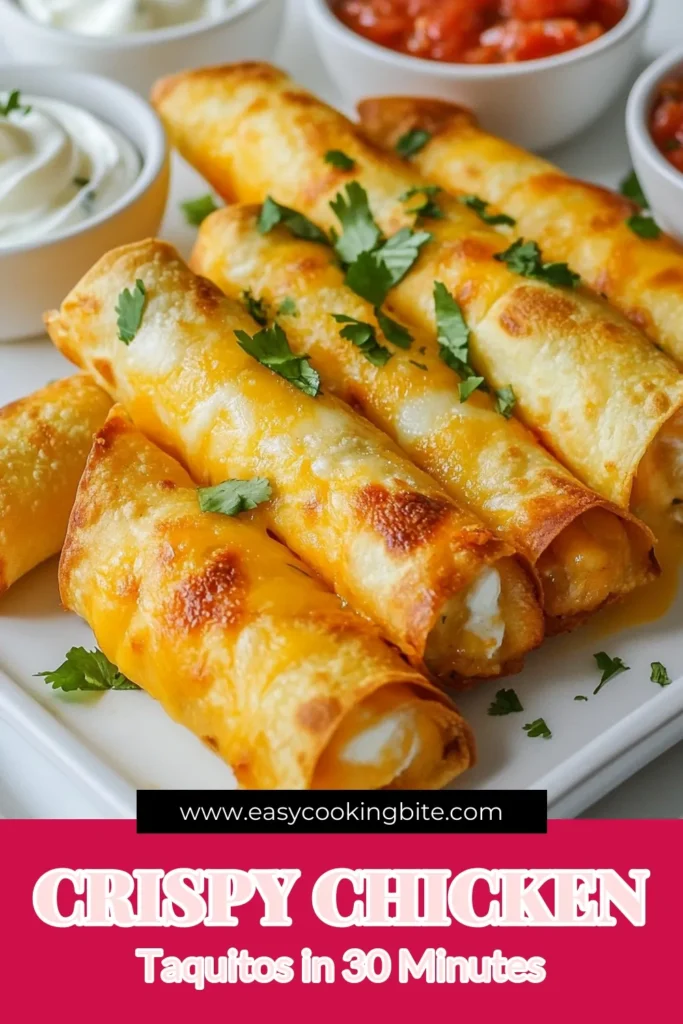 Discover how to make the most delicious crispy chicken taquitos with this easy taquito recipe! These fried chicken taquitos are packed with savory chicken and melted cheese, offering a perfect homemade treat. Perfect for appetizers or a cozy dinner, you'll love how simple they are to prepare. Don't miss out on this flavorful dish—save this recipe for your next meal! #CrispyChickenTaquitos #EasyTaquitoRecipe #HomemadeTaquitos #ChickenTaquitosWithCheese