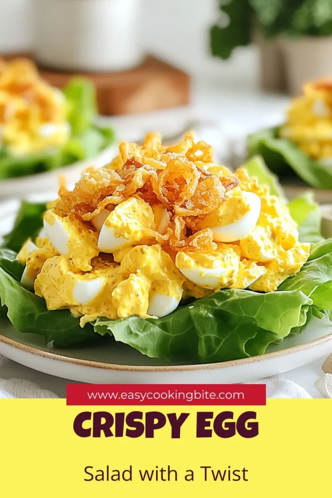 Discover this delicious crispy egg salad recipe that combines flavor and crunch for a perfect meal! Packed with protein and made healthier using Greek yogurt, this easy egg salad with dill is ideal for any occasion. Enjoy the added texture from crispy fried onions in this quick egg salad recipe that is sure to impress. Perfect on its own or served on lettuce leaves. Save this crunchy egg salad with fried onions for your next lunch! #EggSaladRecipe #HealthyEating #QuickRecipes #Foodie