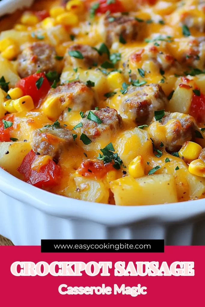 Looking for an easy and delicious dinner idea? Try this Crockpot sausage casserole that features Italian sausage for a cheesy sausage delight! Perfect for busy nights, this slow cooker meal combines diced potatoes, bell peppers, and corn for a comforting dish. Just set it and forget it! Save this recipe for your collection of easy casserole dishes and impress your family. Enjoy hassle-free, flavorful meals! #CrockpotRecipes #SausageCasserole #EasyCasseroleDishes #SlowCookerMeals