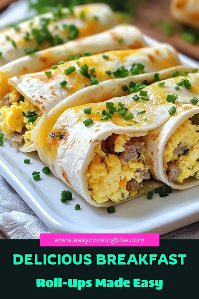 Start your day with delicious Sausage Egg Cheese Breakfast Roll-Ups! This easy breakfast burritos recipe combines seasoned breakfast sausage, fluffy scrambled eggs, and melty cheese all wrapped in soft tortillas. Perfect for a quick meal, these cheesy sausage breakfast roll-ups are nutritious and satisfying. Try this breakfast roll-ups recipe today for a simple and tasty morning treat. Save this for later! #SausageBreakfastRollUps #BreakfastBurritos #CheesyBreakfast #EasyRecipes