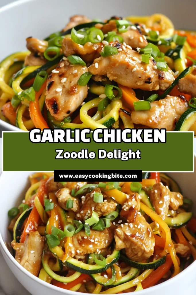 Discover a delicious twist on a healthy chicken dinner with this Garlic Chicken Zucchini Noodles Stir Fry! This quick stir fry recipe combines tender garlic chicken and spiralized zucchini noodles for a nutritious meal in just 30 minutes. Perfect for busy weeknights, this zucchini noodles recipe is a must-try. Save this pin for quick and easy spiralized zucchini dishes! #GarlicChickenStirFry #ZucchiniNoodlesRecipe #HealthyChickenDinner #QuickStirFryRecipes