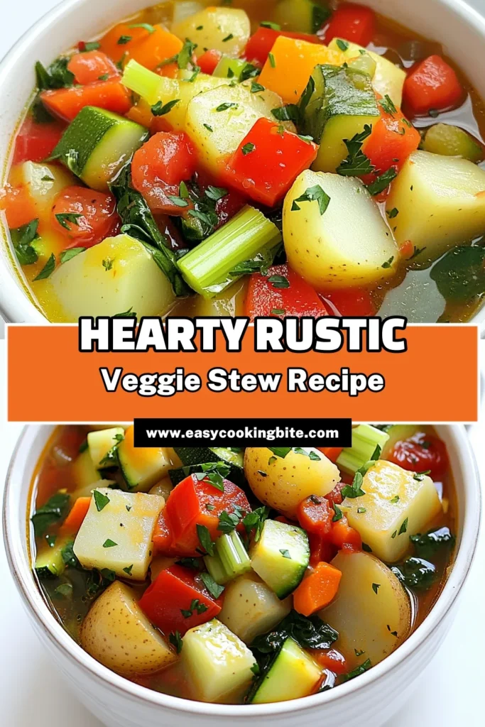 Warm up with a bowl of Slow Cooker Rustic Veggie Stew that's packed with wholesome ingredients! This easy recipe features hearty potatoes, colorful veggies, and aromatic herbs, cooked to perfection in your slow cooker. Perfect for busy days, it lets you enjoy a delicious and nutritious meal with minimal effort. Click through for the full recipe and start your cozy cooking today! #VeggieStew #SlowCookerRecipes #HealthyEating #ComfortFood