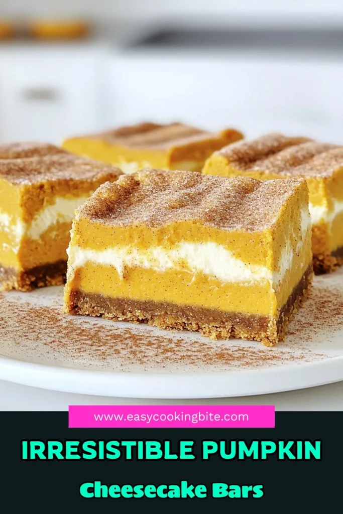 Indulge in the ultimate dessert experience with these Pumpkin Churro Cheesecake Bars! Combining a buttery churro crust with a creamy pumpkin cheesecake layer, this delightful treat is perfect for fall and festive gatherings. Easy to make and absolutely delicious, these bars will wow your friends and family. Ready to bake? Click through for the full recipe and get ready to impress! #PumpkinChurro #CheesecakeBars #FallDesserts #BakingRecipe