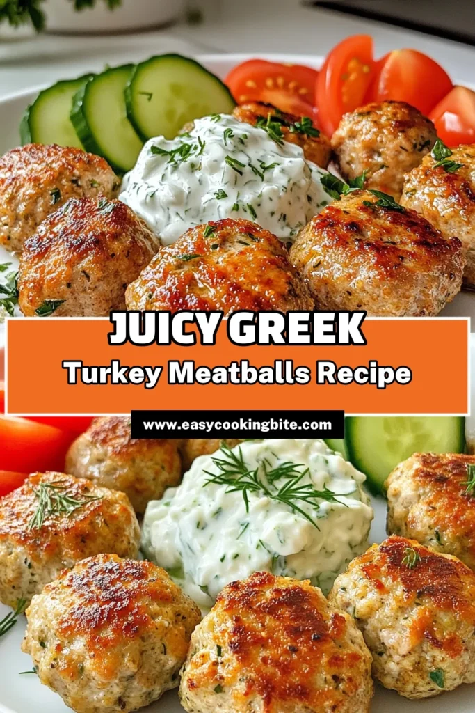 Discover the deliciousness of Mediterranean turkey meatballs with this Greek meatball recipe! Packed with flavor and made with lean ground turkey, these healthy turkey meatballs are perfect for a nutritious dinner. Bake these meatballs to golden perfection and serve with tzatziki sauce for a refreshing twist. Try this ground turkey Mediterranean recipe today and elevate your meals! Save this recipe for later. #MediterraneanDiet #HealthyMeatballs #GreekRecipe #TurkeyRecipes