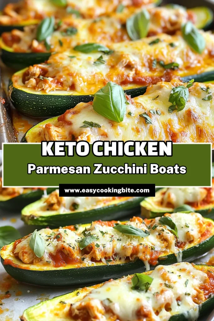 Discover a delicious twist on dinner with these Keto Chicken Parmesan Zucchini Boats! This Zucchini Boats Recipe features tender zucchinis filled with shredded chicken and smothered in sugar-free marinara sauce, making it a perfect low carb chicken dinner option. Ideal for your meal prep, these Keto-friendly dinner ideas are sure to impress. Try it today and savor the flavor! Save this recipe for later! #KetoChickenParmesan #ZucchiniBoats #LowCarbDinner #KetoDinnerIdeas