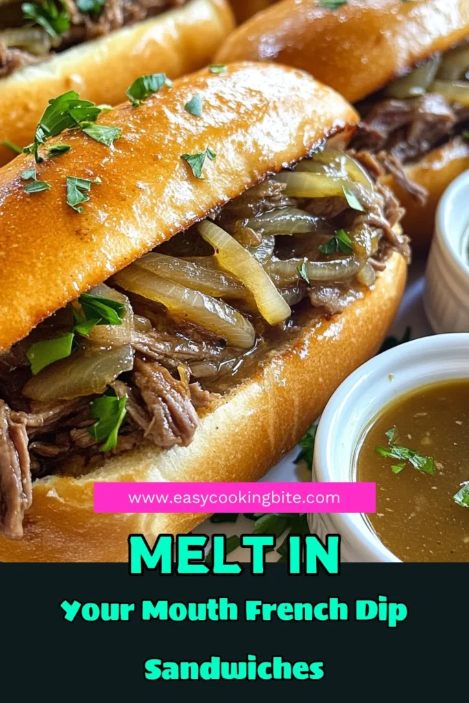 Dive into the deliciousness of this slow-cooker french dip sandwich made with tender beef chuck roast. This easy savory sandwich features a flavorful crockpot beef dip that's perfect for any occasion. Simply sear your beef, add the ingredients to your crockpot, and let it cook. Serve in hoagie rolls with provolone for an unforgettable homemade french dip. Save this recipe for your next meal! #CrockpotRecipes #BeefChuckRoast #SandwichIdeas #EasyMeals