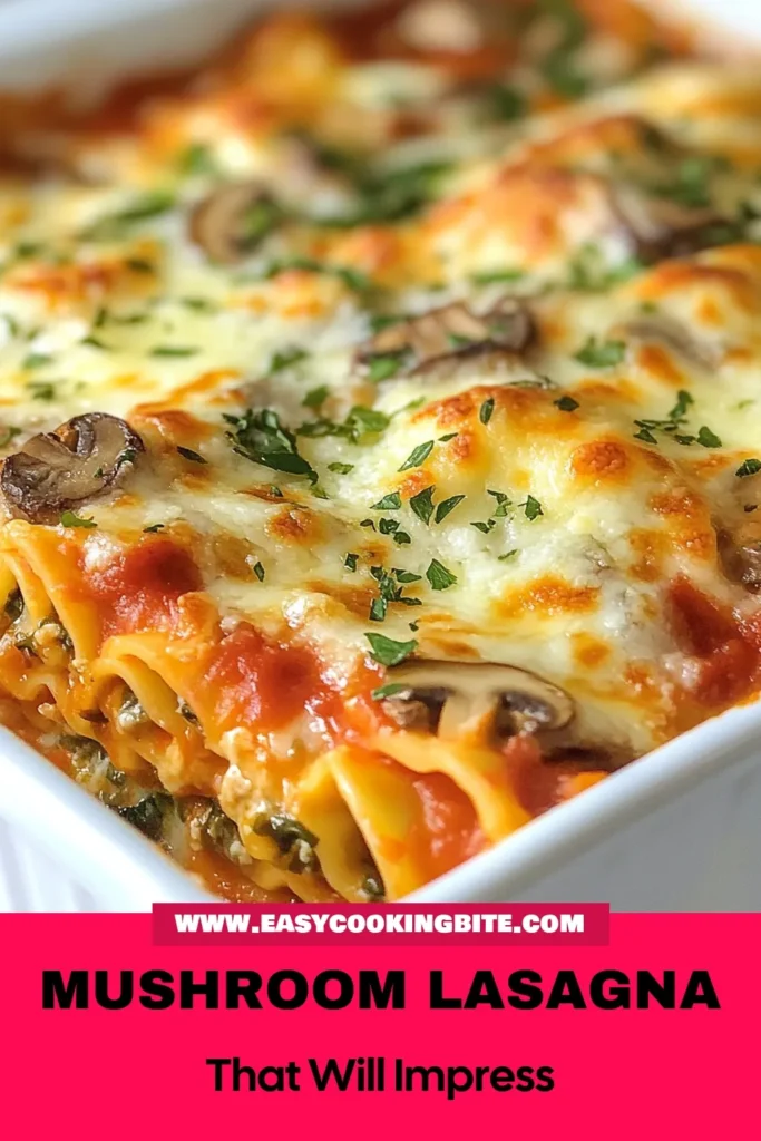 Discover the ultimate savory mushroom lasagna recipe that combines flavors in an easy vegetarian dish! This delicious, layered lasagna with spinach and ricotta is perfect for weeknight dinners or gatherings. Try our easy mushroom lasagna recipe packed with mixed mushrooms, creamy ricotta, and gooey mozzarella. Ideal for mushroom lovers, this ricotta mushroom lasagna will impress everyone at the table. Save this delicious recipe for later! #MushroomLasagna #VegetarianRecipe #EasyDinner #RecipeInspiration