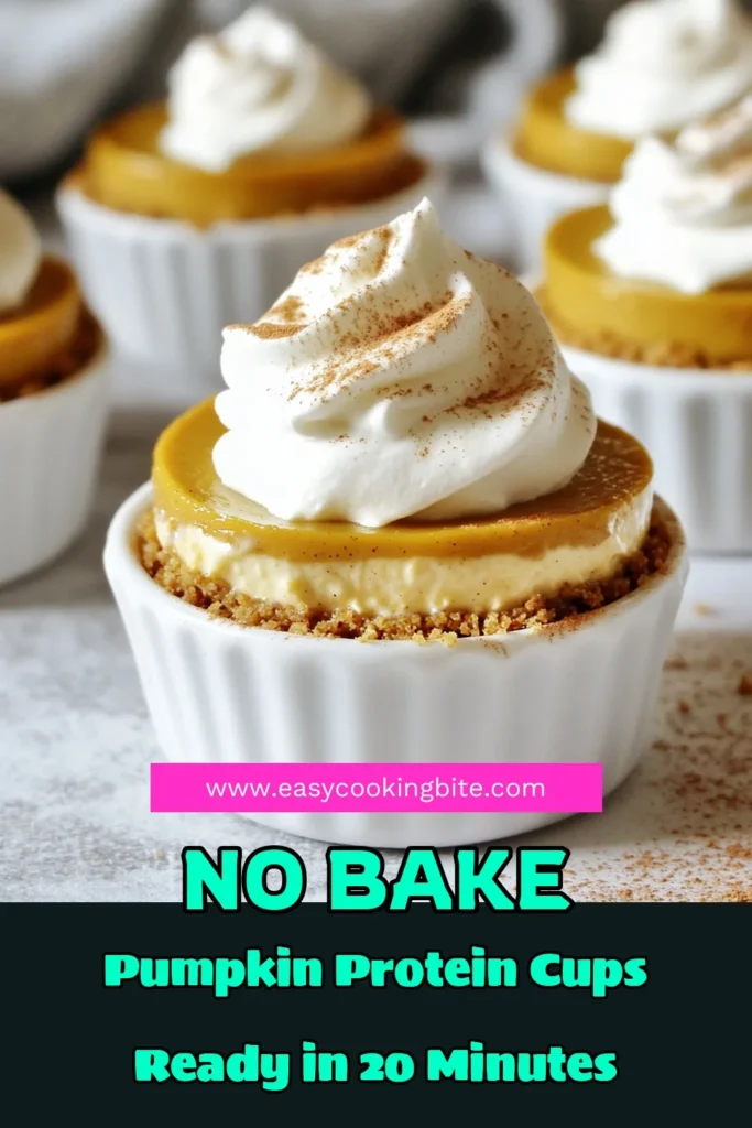 Indulge in these No Bake Pumpkin Protein Cheesecake Cups for a delicious and healthy dessert! Made with creamy pumpkin puree, Greek yogurt, and protein powder, these easy-to-make treats are perfect for satisfying your sweet tooth while staying fit. It only takes 20 minutes to prepare, then let them chill and enjoy! Dive into this tasty recipe and impress your friends this fall. Click through for the full recipe! #PumpkinDesserts #HealthyRecipes #NoBakeCheesecake #ProteinSnacks