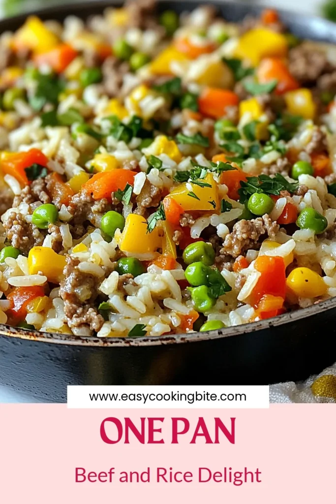 Whip up a delicious ground beef and rice skillet that's perfect for busy nights! This easy beef and rice recipe combines savory ground beef, rice, and veggies all in one pan, making it a quick dinner recipe with beef that your family will love. Enjoy a hearty one-pan beef and rice meal in just 40 minutes. Save this recipe for an effortless weeknight dinner and bring flavor to your table tonight! #GroundBeefAndRiceSkillet #OnePanMeal #QuickDinnerRecipes #EasyBeefRecipe