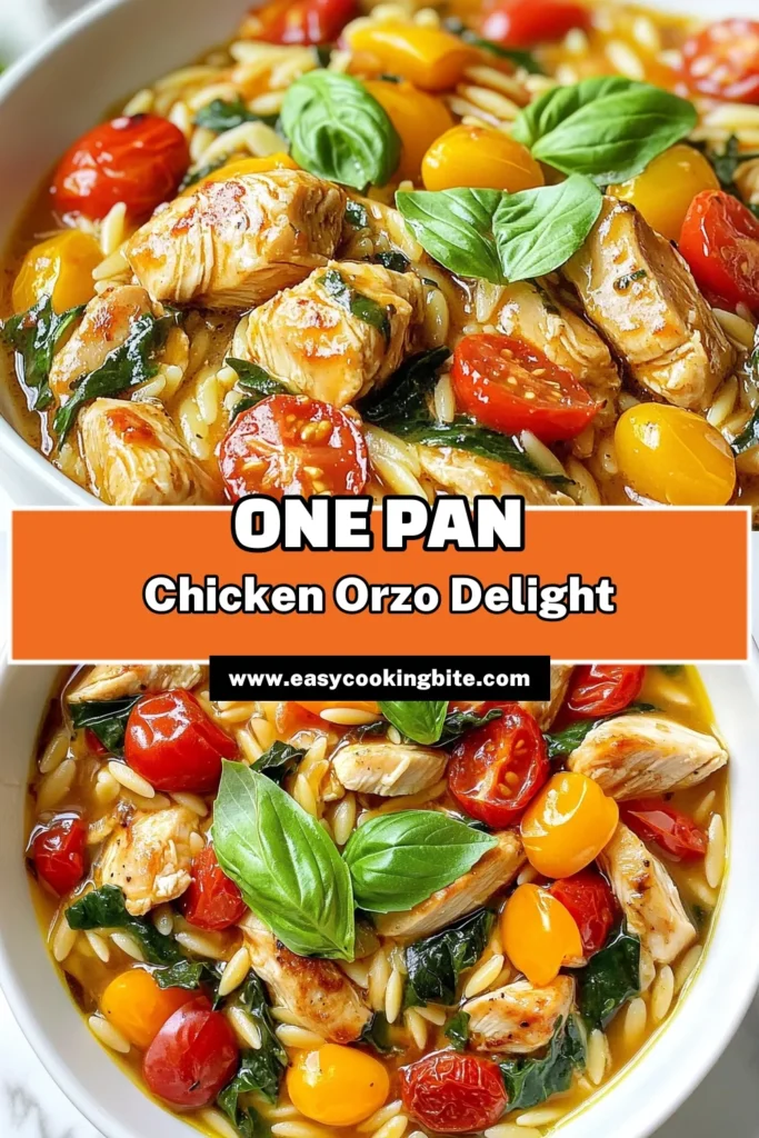 Discover the perfect weeknight meal with this Chicken Orzo Skillet recipe! This easy chicken orzo dinner is packed with flavors, featuring tender chicken, fresh spinach, and cherry tomatoes, all in one pan. It's a healthy chicken skillet meal that's ready in just 30 minutes, making it a quick orzo pasta dish the whole family will love. Try this one-pan orzo recipe tonight and enjoy a hassle-free dinner! Save this idea for your next meal prep! #ChickenRecipe #OnePanMeals #EasyDinner #HealthyEating