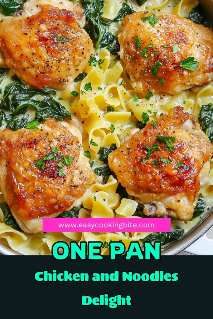 Discover the ultimate One-Pan Chicken Recipe with Buttered Noodles that's perfect for busy weeknights! This Easy Chicken Thighs Dinner combines juicy chicken with tender egg noodles tossed in buttery goodness. Packed with spinach, it’s a healthy twist on Quick Chicken and Noodles. Make dinner stress-free and delicious tonight! Save this recipe and impress your family! #OnePanChicken #ButteredNoodles #EasyDinner #QuickChickenRecipes