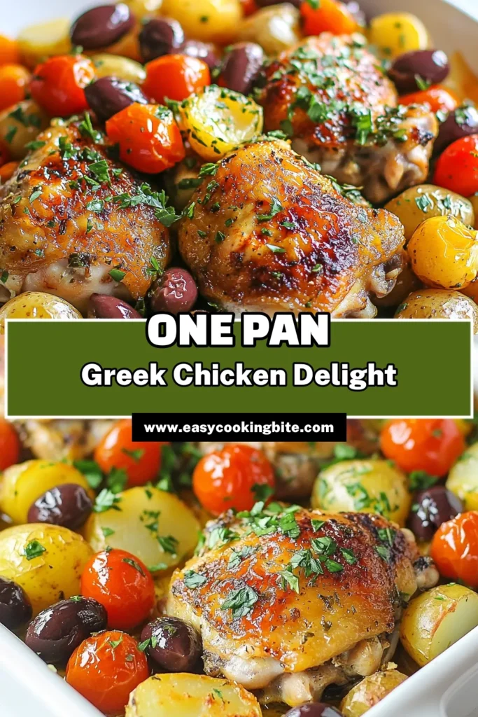 Discover the delicious flavors of this One-Pan Greek Chicken recipe, perfect for a Mediterranean chicken dinner! This Greek Chicken Thighs recipe features tender chicken and easy chicken and potatoes, all baked with olives and tomatoes for a wholesome meal. Ready in just one hour, it's ideal for busy weeknights. Try it now and elevate your dinner game! Save this recipe for a crowd-pleasing feast! #OnePanGreekChicken #MediterraneanMeal #EasyChickenAndPotatoes #GreekFlavors