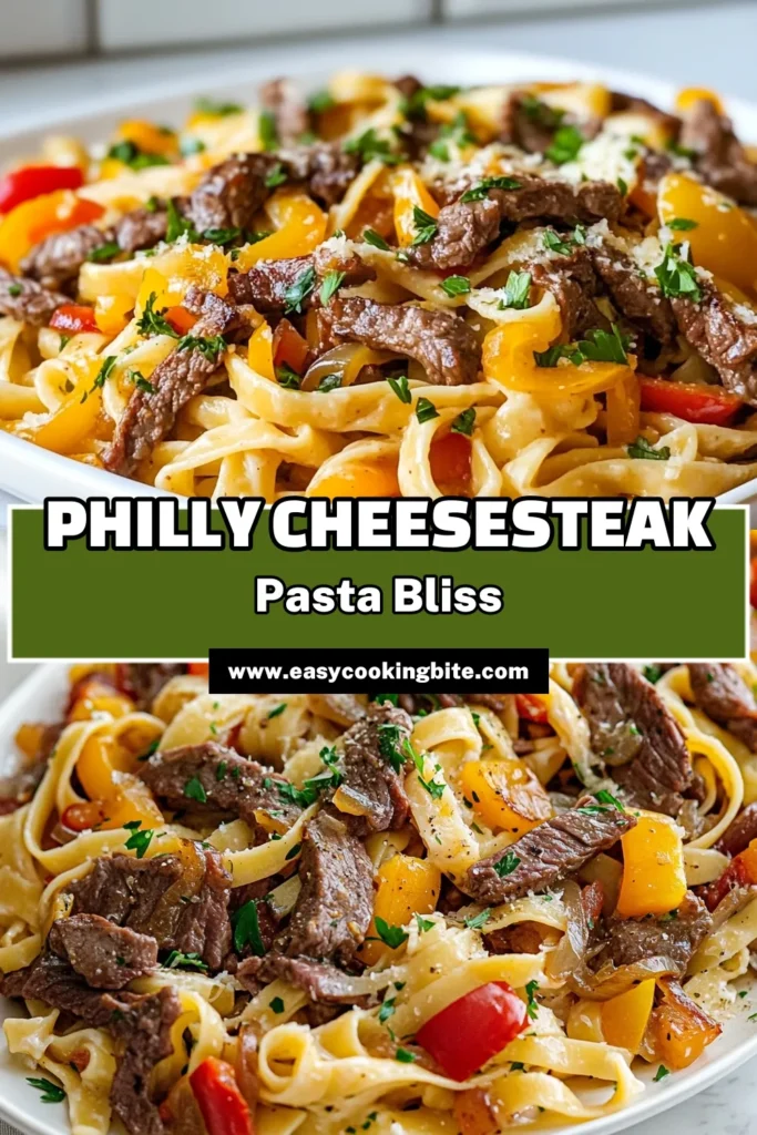 Try this delicious Philly cheesesteak pasta recipe for a creamy pasta dish that’s both easy to make and packed with flavor. Featuring tender beef sirloin and gooey provolone cheese, this beef sirloin pasta will quickly become one of your go-to easy pasta recipes. With just 30 minutes of prep time, you’ll enjoy a satisfying meal that your family will love. Save this recipe for a comforting night in! #PhillyCheesesteakPasta #CreamyPastaDishes #EasyPastaRecipes #BeefSirloinPasta
