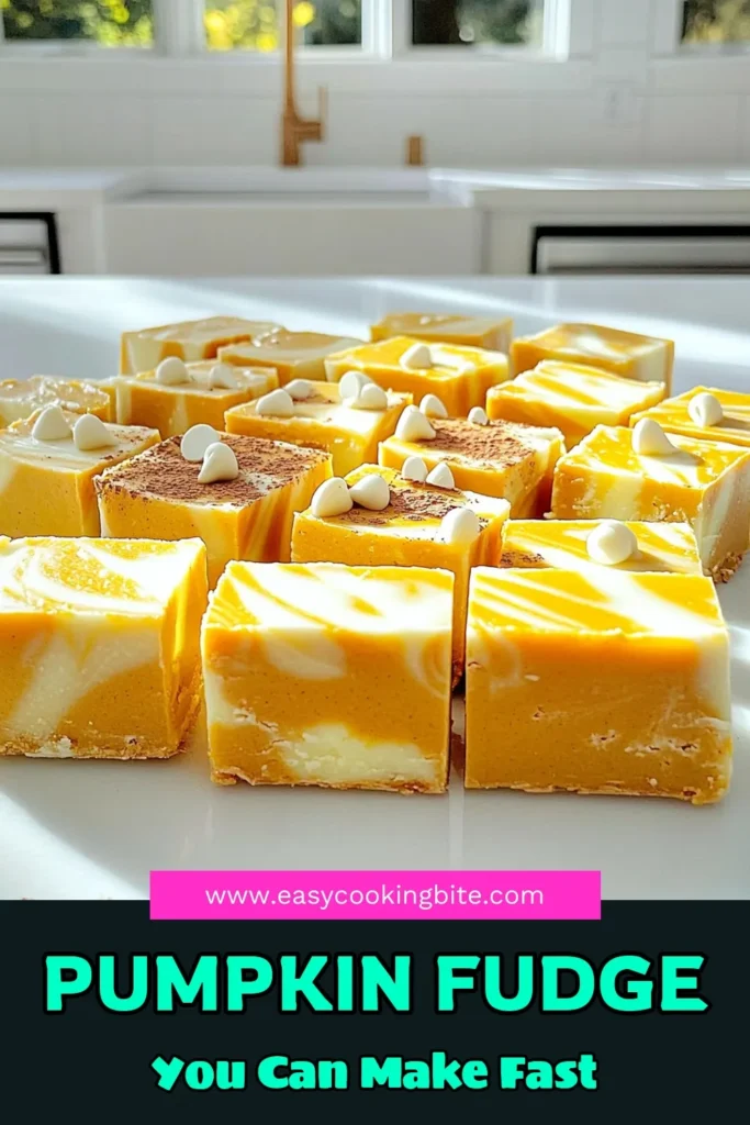 Indulge in the ultimate fall treat with this No Bake White Chocolate Pumpkin Fudge! This easy recipe combines creamy white chocolate, pumpkin puree, and warm spices for a heavenly dessert that you won't be able to resist. Perfect for sharing or enjoying yourself, it's a delicious way to celebrate the season. Click through for the full recipe and impress your loved ones with this mouthwatering fudge! #PumpkinFudge #NoBakeDesserts #FallRecipes #SweetTreats