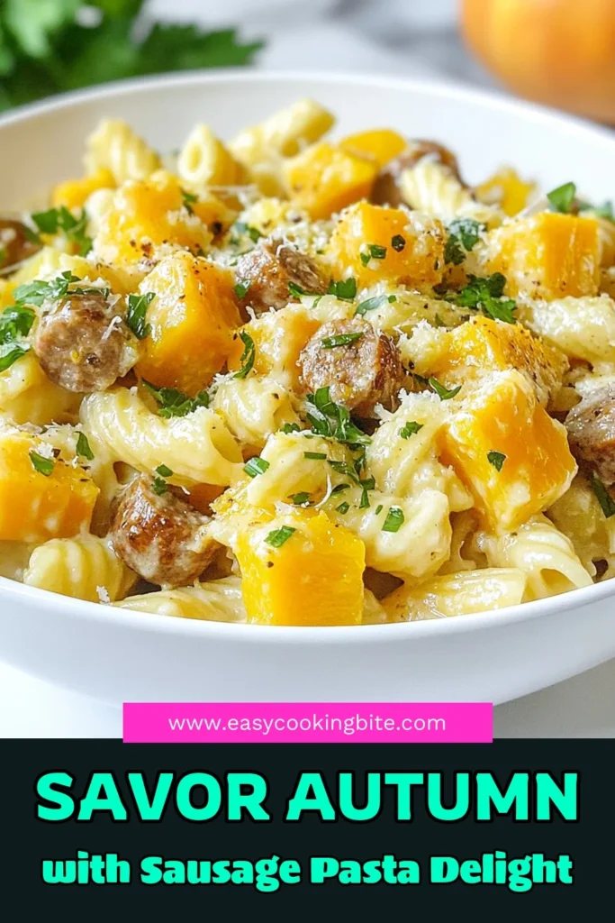 Savor the flavors of fall with this Autumn Sausage Squash Pasta! This creamy butternut squash pasta, featuring hearty Italian sausage, is a must-try among autumn pasta recipes. Perfect for cozy nights, this dish showcases seasonal pasta dishes at their finest. Discover how to create this delectable meal in under an hour. Click for the full recipe and elevate your dinner game today! #AutumnRecipes #PastaLovers #ComfortFood #FallCooking