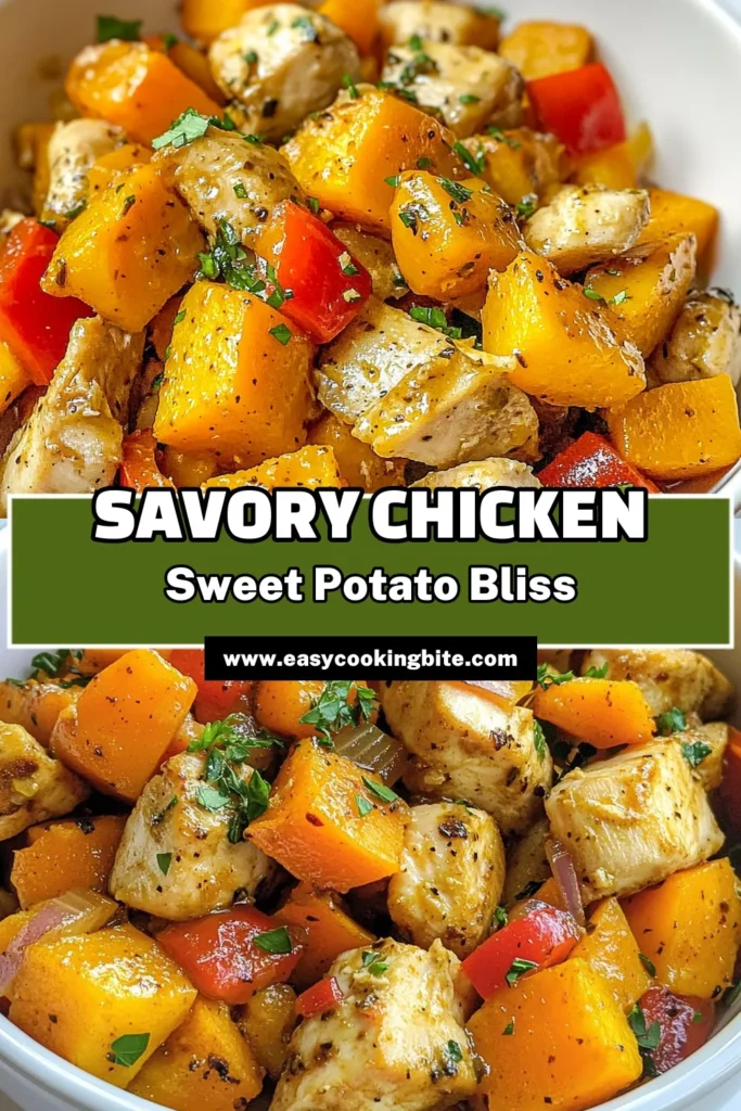 Discover this easy and delicious Chicken and Sweet Potato Skillet, a perfect savory chicken recipe for any night. This healthy chicken dinner combines juicy chicken breasts with a sweet potato medley that's packed with flavor. Enjoy a one pan chicken dish that's quick to prepare and simple to clean up. Save and try this easy chicken recipe for a nutritious meal the whole family will love! #HealthyEating #OnePanMeals #EasyRecipes #ChickenDinner