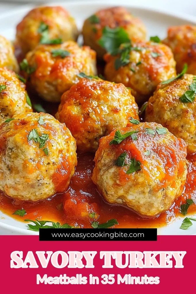 Discover the ultimate turkey meatballs recipe with these delicious oven baked meatballs! Perfectly seasoned and nutritious, these healthy turkey meatballs make a great family meal. Enjoy them with marinara sauce for meatballs to elevate the flavor. Easy to prepare and ready in just 35 minutes, these meatballs will become a go-to dish. Save this recipe for your next dinner! #TurkeyMeatballs #HealthyEating #EasyRecipes #OvenBakedMeatballs