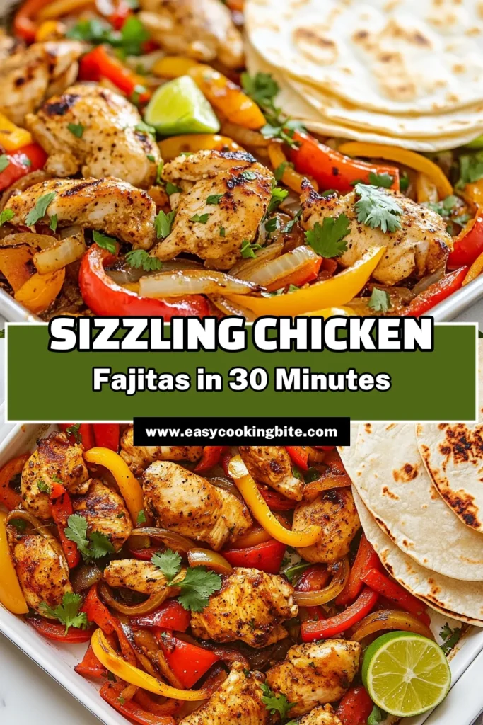 Get ready to enjoy these sizzling chicken fajitas with our easy sheet pan fajitas recipe! This oven-baked fajitas dish features juicy chicken thighs paired with colorful bell peppers and onions, all cooked to perfection in one pan. In just 30 minutes, you can serve up delicious chicken fajitas with vegetables that everyone will love. Perfect for a weeknight dinner! Save this recipe for your next meal! #SheetPanFajitas #EasyChickenFajitas #OvenBakedFajitas #ChickenFajitasWithVegetables