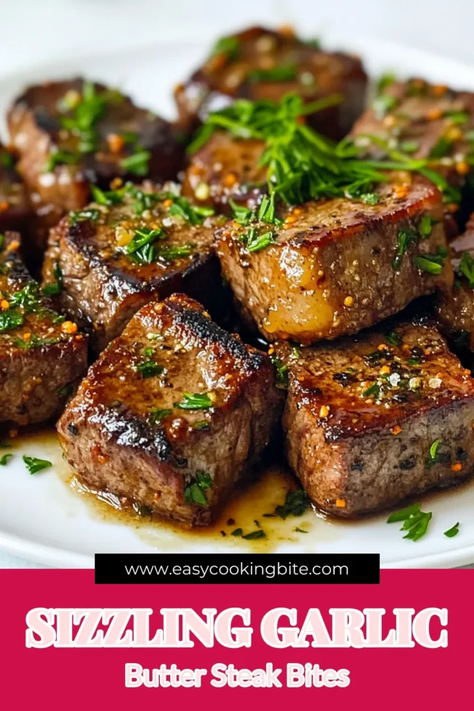 Indulge in these sizzling garlic butter steak bites, perfect for a quick dinner idea! This easy steak recipe features tender sirloin steak seasoned to perfection and tossed in a rich garlic butter sauce. In just 25 minutes, you'll have a delicious sirloin steak bites recipe that will wow your family and friends. Try this dish tonight! Save the recipe for later! #SteakBites #QuickDinnerIdeas #EasySteakRecipes #GarlicButterSteakBites