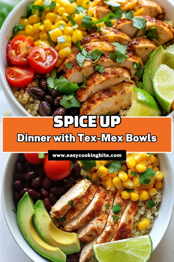 Looking for a delicious and nutritious meal? Try our Tex-Mex chicken quinoa bowls! This healthy quinoa recipe combines tender chicken, black beans, and vibrant veggies for a quick Tex-Mex meal perfect for any night. Packed with flavor and easy to make, it’s a satisfying chicken quinoa bowl recipe your family will love. Don’t miss out—save this recipe for a tasty dinner tonight! #TexMex #HealthyEating #QuinoaRecipes #QuickMeals