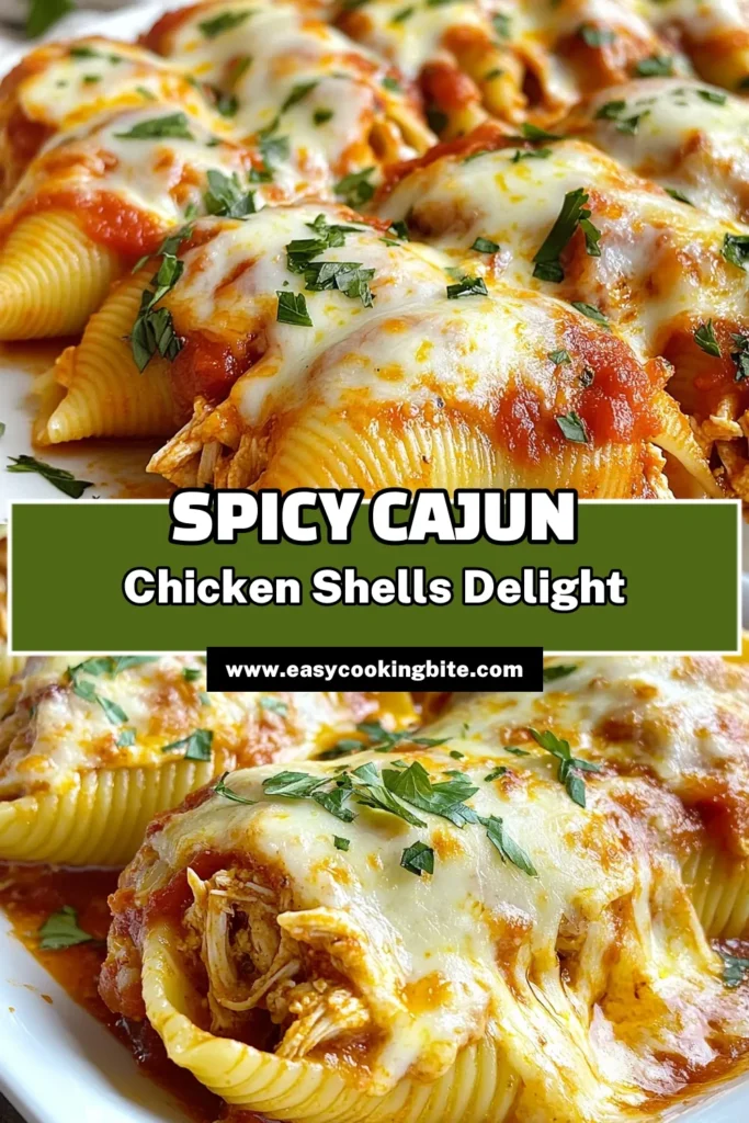 Indulge in this Spicy Cajun Chicken Stuffed Shells recipe that brings a fiery twist to your dinner table! These creamy stuffed pasta shells with chicken are loaded with flavor and topped with rich marinara and gooey cheese. Perfect for a cozy family meal or a fun gathering, this baked Cajun chicken recipe is sure to impress. Try this Cajun pasta recipe today and add some spice to your weeknight dinner! Save this delicious recipe for later! #CajunChicken #StuffedShells #PastaLovers #CajunCuisine
