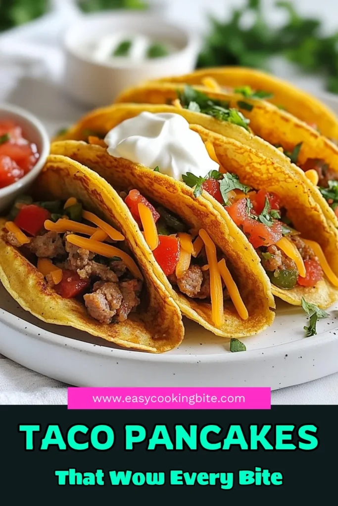 Looking for a fun twist on breakfast? Try these savory pancake tacos! This easy savory pancake recipe combines fluffy pancakes with cheesy goodness and your favorite toppings. Perfect for breakfast tacos lovers, these cheesy pancake tacos are quick to make and bursting with flavor. Enjoy them with sour cream and salsa for an added kick. Click to discover your new favorite breakfast! #SavoryPancakeTacos #PancakeTacoRecipe #BreakfastTacosRecipe #CheesyPancakeTacos