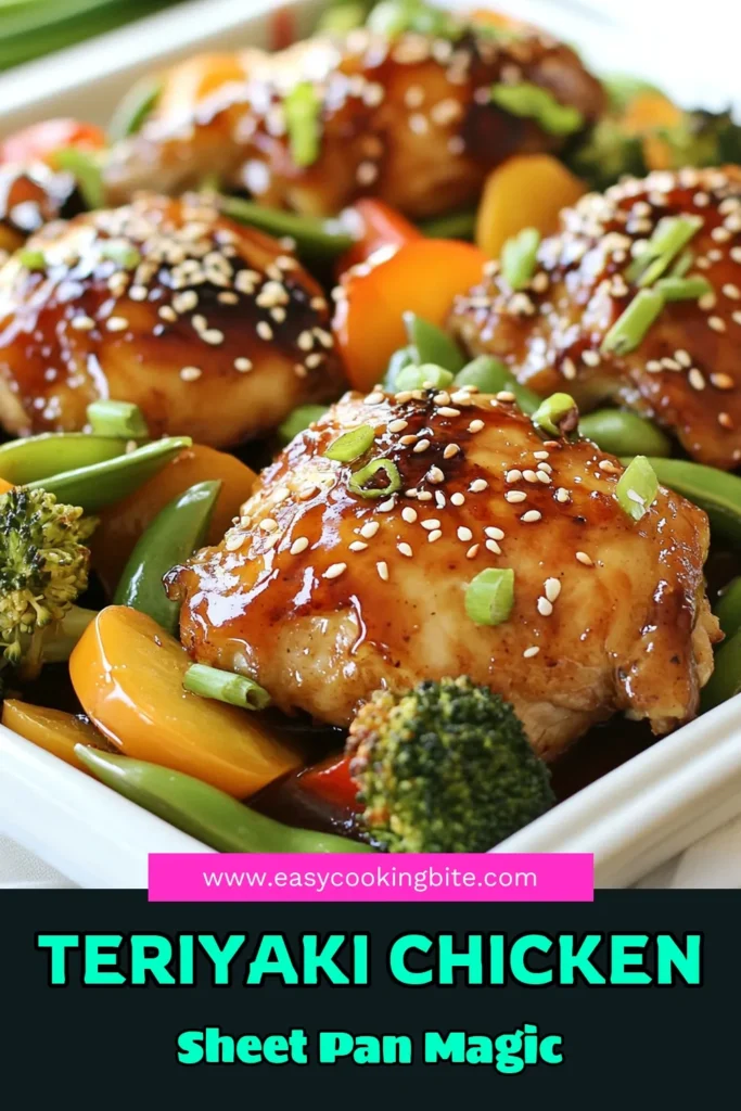 Savor the flavors of this teriyaki chicken sheet pan recipe, featuring juicy baked teriyaki chicken paired with colorful veggies for a healthy sheet pan dinner. This quick teriyaki chicken recipe is perfect for busy weeknights, offering an easy chicken and vegetable dish that’s both delicious and nourishing. Ready in just 40 minutes, it's a meal you'll want to save! Try it today! #TeriyakiChicken #SheetPanDinner #HealthyRecipes #EasyDinnerIdeas