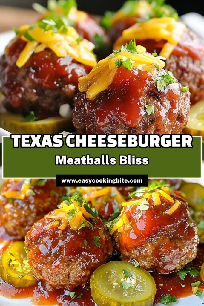 Discover the mouthwatering flavors of Texas cheeseburger meatballs that are perfect for your next gathering. This ground beef meatball recipe features a savory blend of smoked paprika, cheddar cheese, and crunchy pickles, making it an ideal choice for easy meatball appetizers. Bake these cheesy meatballs for a delicious treat everyone will love! Save this recipe and try it today! #TexasCheeseburgerMeatballs #GroundBeefMeatballRecipe #BakedMeatballsWithCheese #EasyMeatballAppetizers