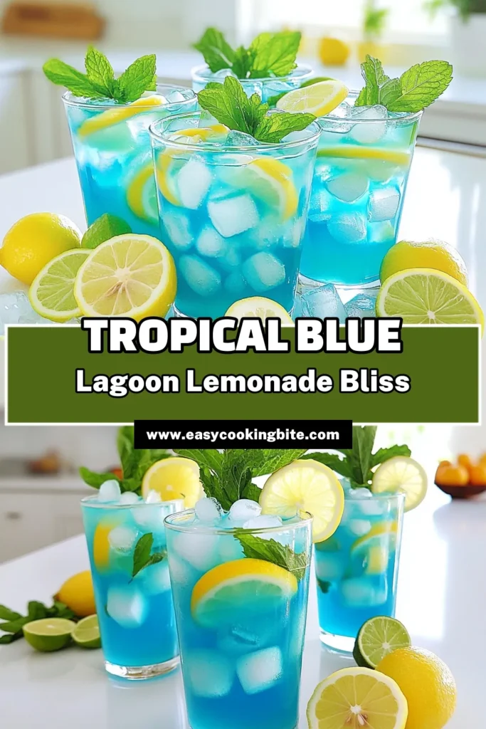 Savor the refreshing taste of summer with this Blue Lagoon Tropical Lemonade recipe! Perfectly tangy and vibrant, this drink features fresh lemon juice, coconut water, and a stunning blue hue from spirulina. Ideal for any gathering or a sunny afternoon, this easy-to-make recipe will impress your friends and family. Click through for the full recipe and enjoy a tropical getaway in every sip! #TropicalDrink #SummerRecipes #HealthyBeverages #LemonadeRecipe
