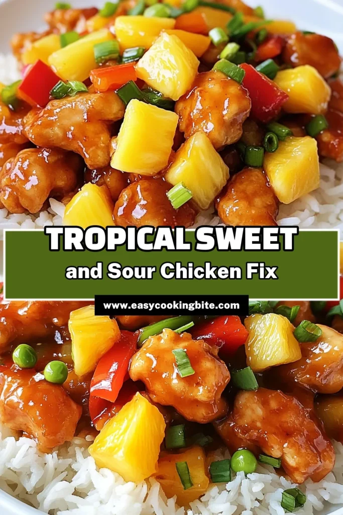 Discover the best Tropical Sweet and Sour Chicken recipe that combines delicious pineapple chicken stir fry with vibrant bell peppers! This easy sweet and sour chicken dish is perfect for a healthy Hawaiian chicken experience. In just 30 minutes, whip up this quick chicken and bell pepper stir fry for a delightful dinner. Serve over rice and enjoy a burst of tropical flavors! Try it today! #SweetAndSourChicken #HealthyRecipes #PineappleStirFry #EasyDinnerIdeas