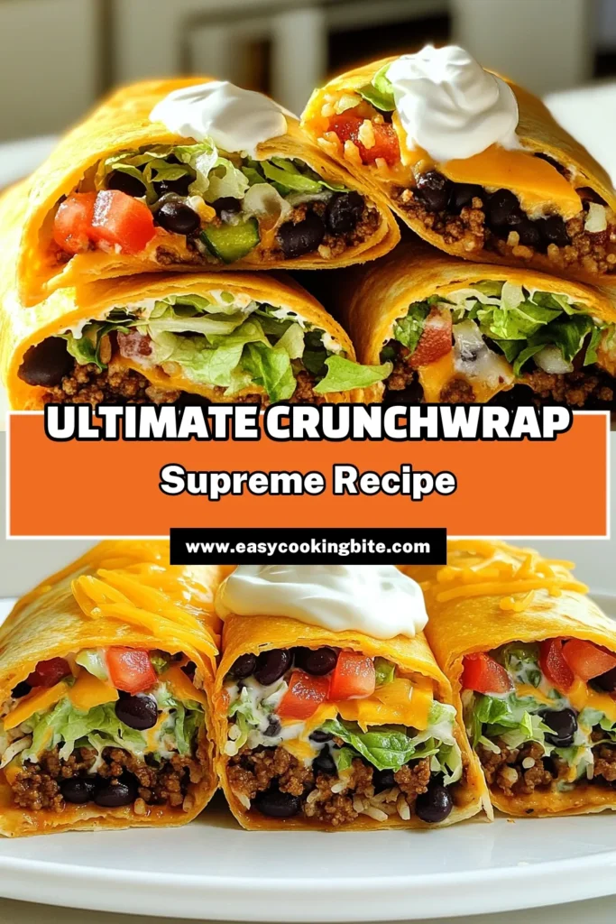 Get ready to indulge in a homemade Crunchwrap Supreme Delight! This delicious recipe combines seasoned ground beef, black beans, cilantro-lime rice, and fresh toppings all wrapped in a perfectly toasted tortilla. It's quick and easy, making it perfect for weeknight dinners! Check out the full recipe and elevate your meal tonight! #CrunchwrapSupreme #TacoNight #EasyRecipes #DeliciousMeals