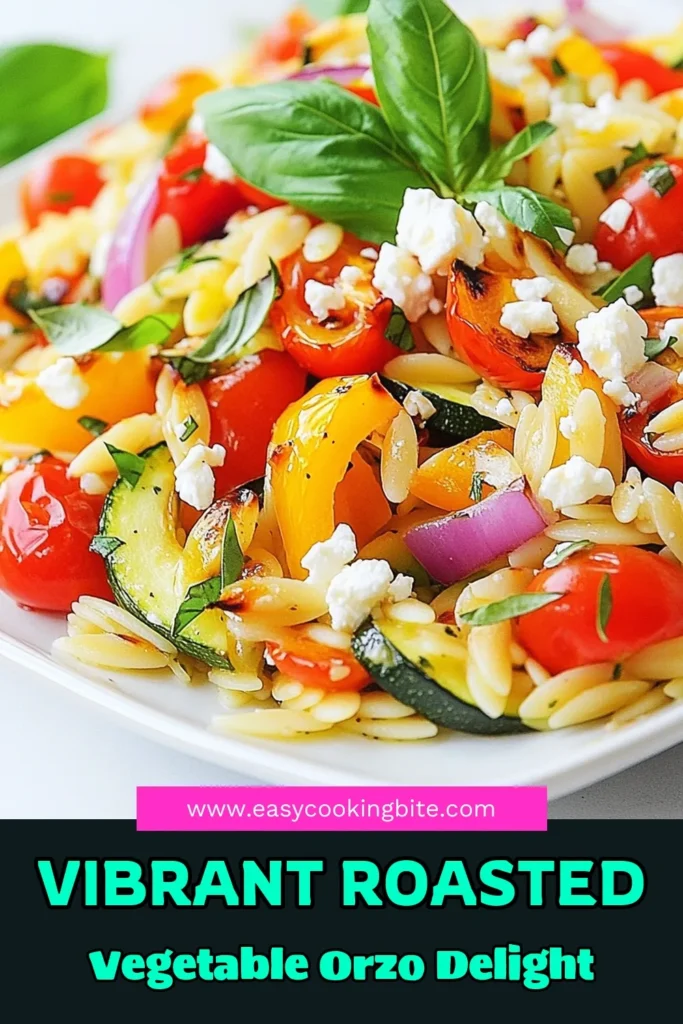 Looking for an easy vegetarian dinner? Try this delicious roasted vegetable orzo recipe! Packed with seasonal vegetables like bell peppers, zucchini, and cherry tomatoes, it's a healthy pasta dish that's bursting with flavor. The addition of crumbled feta cheese elevates this dish, making it a perfect choice for any meal. Discover how simple and satisfying this roasted vegetable orzo can be. Save now and enjoy! #RoastedVegetableOrzo #HealthyPastaDish #VegetarianRecipe #EasyDinner