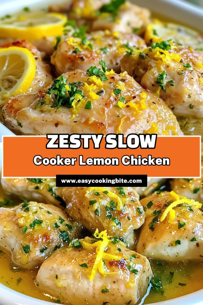 Discover the ultimate Crockpot Lemon Garlic Chicken that makes weeknight dinners a breeze! This easy crockpot chicken recipe combines lemon juice and garlic for a zesty flavor your family will love. In just a few simple steps, you can have a healthy slow cooker chicken dish ready to serve. Perfect for meal prep or a cozy dinner! Try this lemon chicken dinner recipe today and savor the flavor. Save this pin for later! #CrockpotLemonGarlicChicken #EasyCrockpotChickenRecipe #HealthyCooking #LemonChickenDinnerRecipe